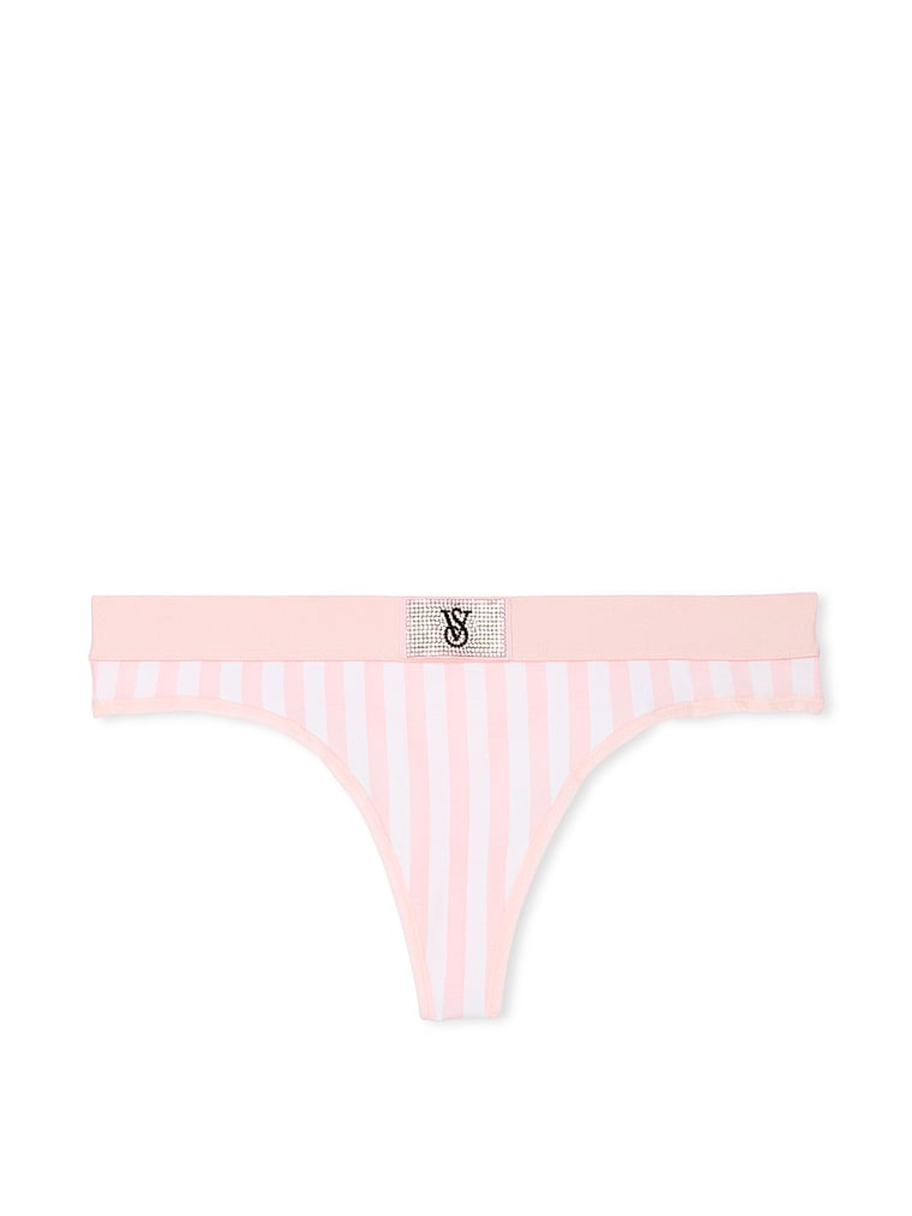 Pretty Blossom Pink Stripe Thong Logo Shine Patch Knickers - Image 3 of 3