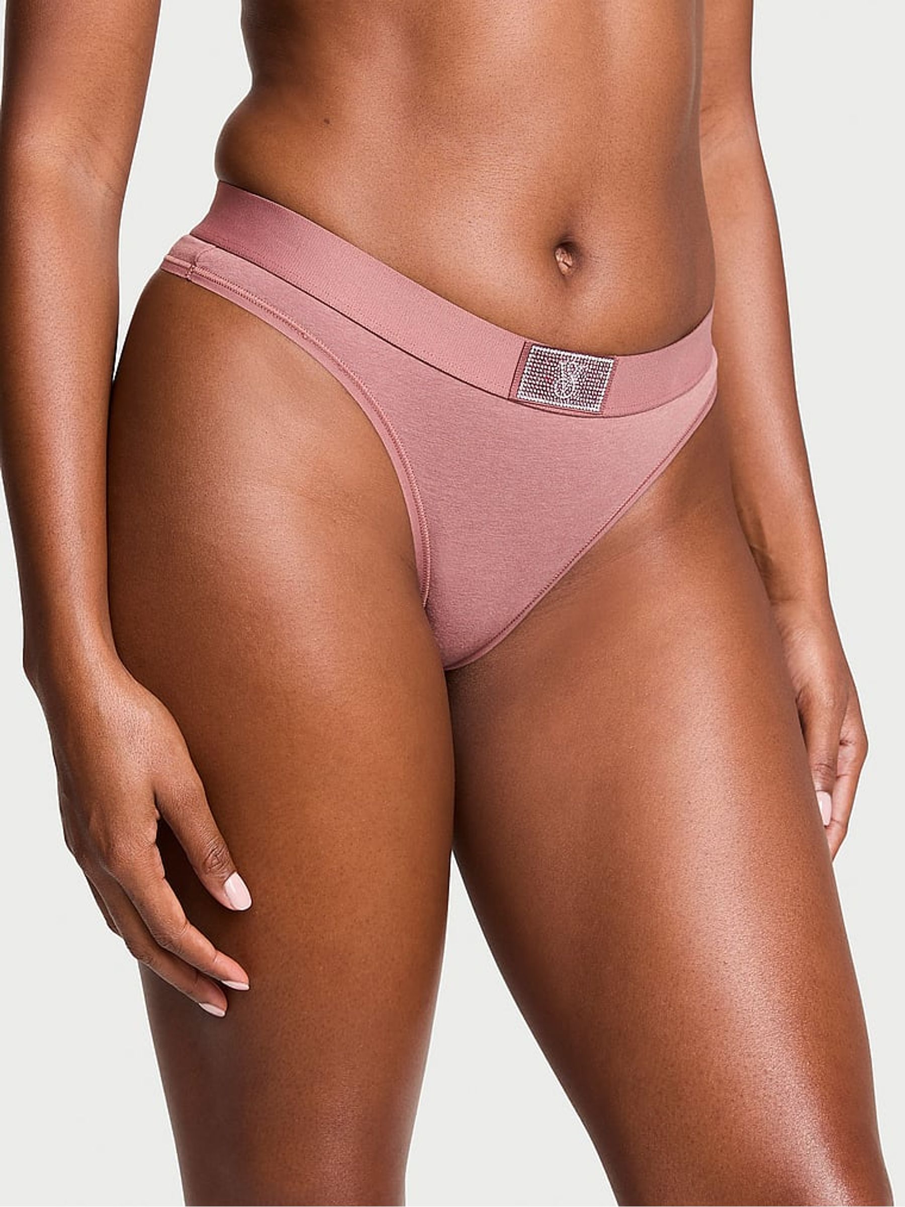 Vintage Rose Pink Thong Logo Shine Patch Knickers - Image 1 of 4