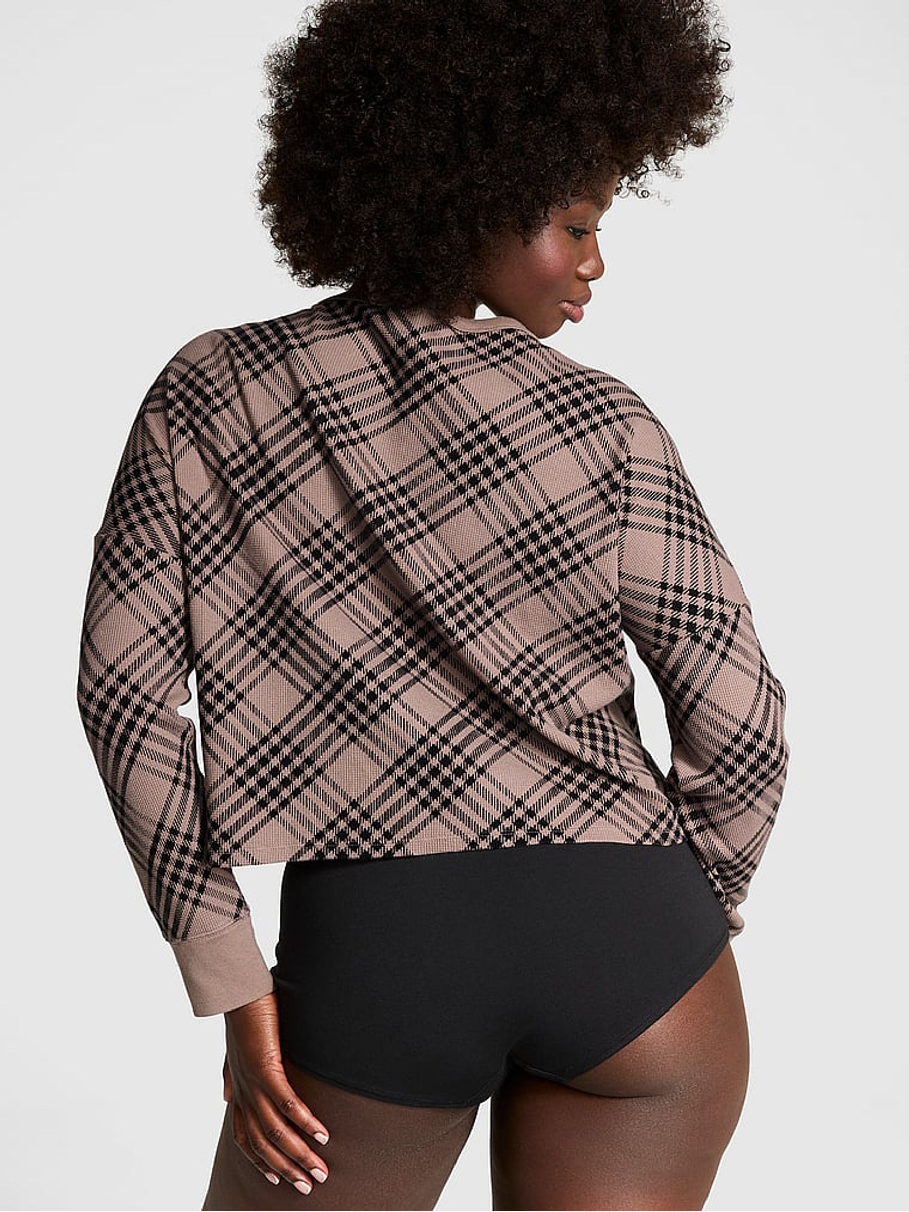 Iced Coffee Brown Thermal Cropped Cardigan Pyjama Top - Image 2 of 3