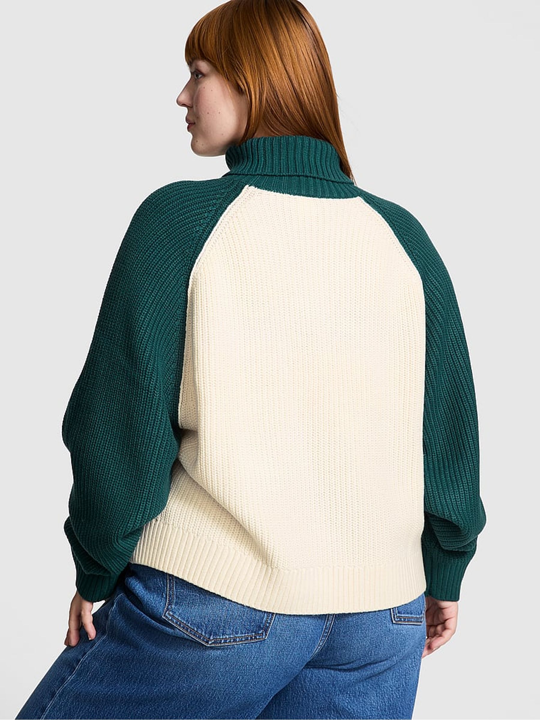 White Shell / Deep Forest Green Turtleneck Knitted Jumper
