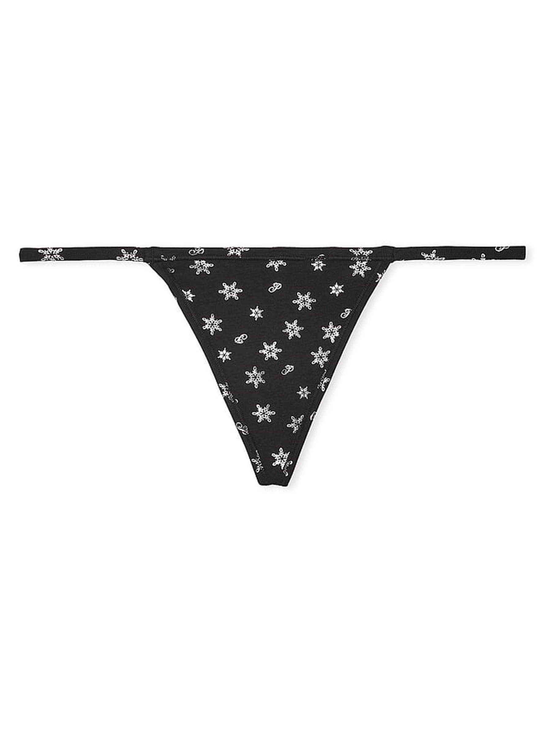 Pure Black Foil Snowflake Print Cotton G String Knickers - Image 3 of 3