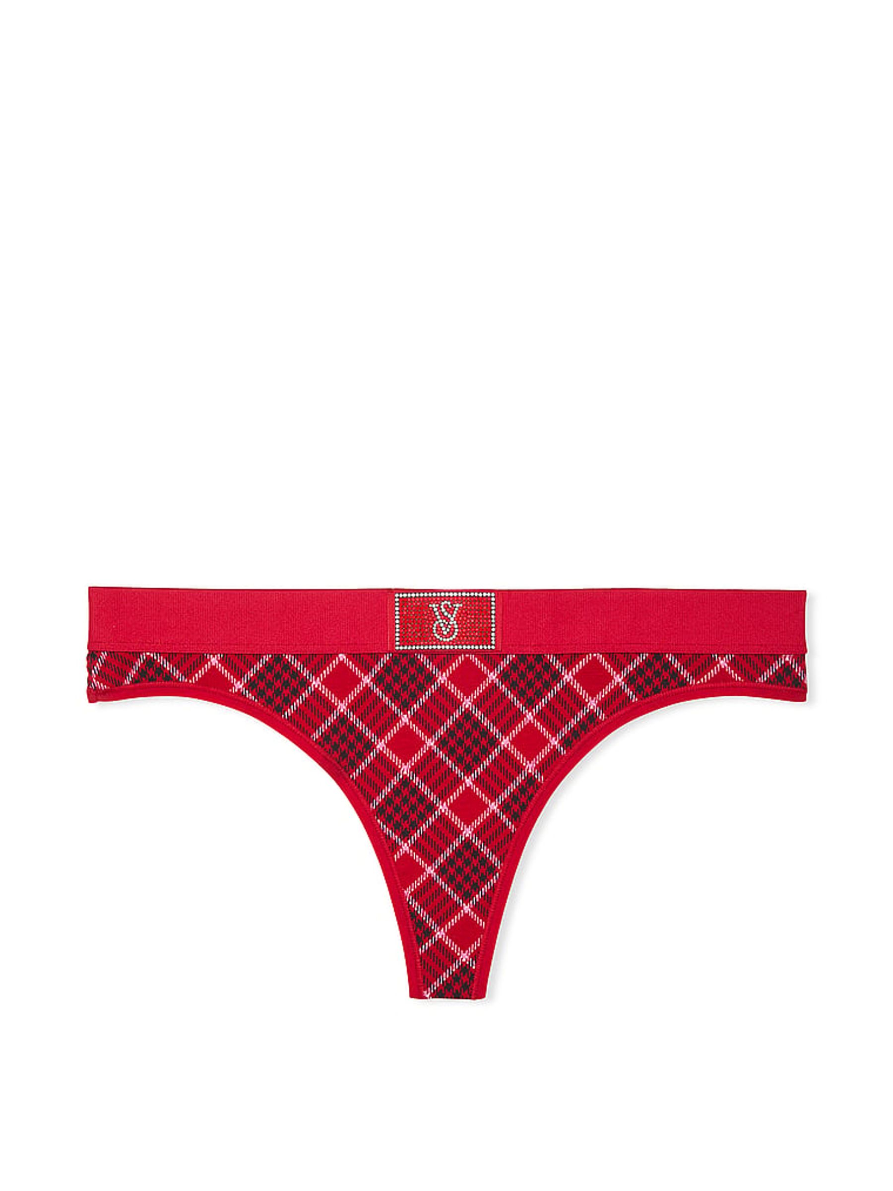 Red Plaid Thong Logo Shine Patch Knickers - Image 2 of 2