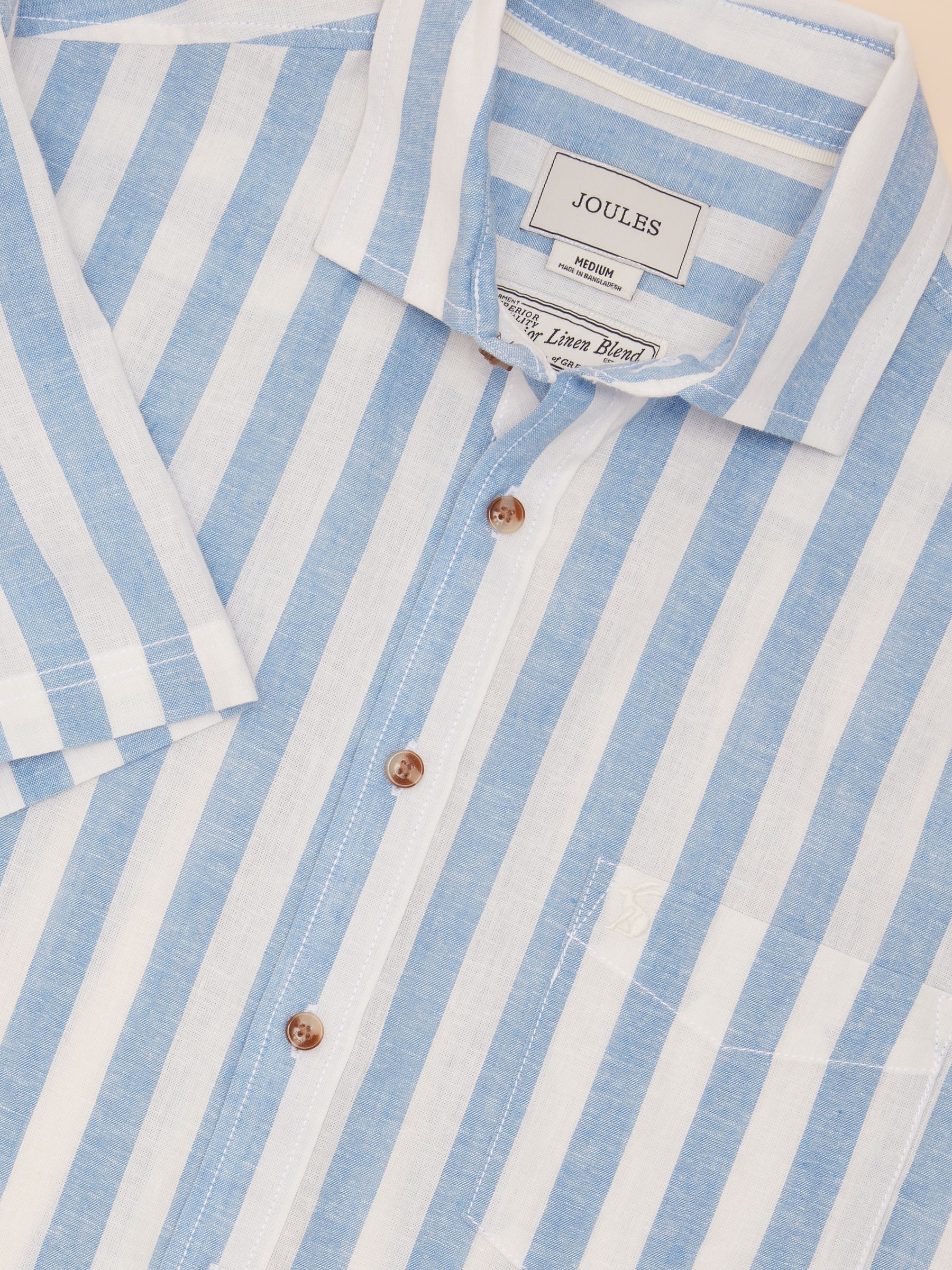 Linen Blend Blue & White Stripe Short Sleeve Shirt - Image 1 of 7