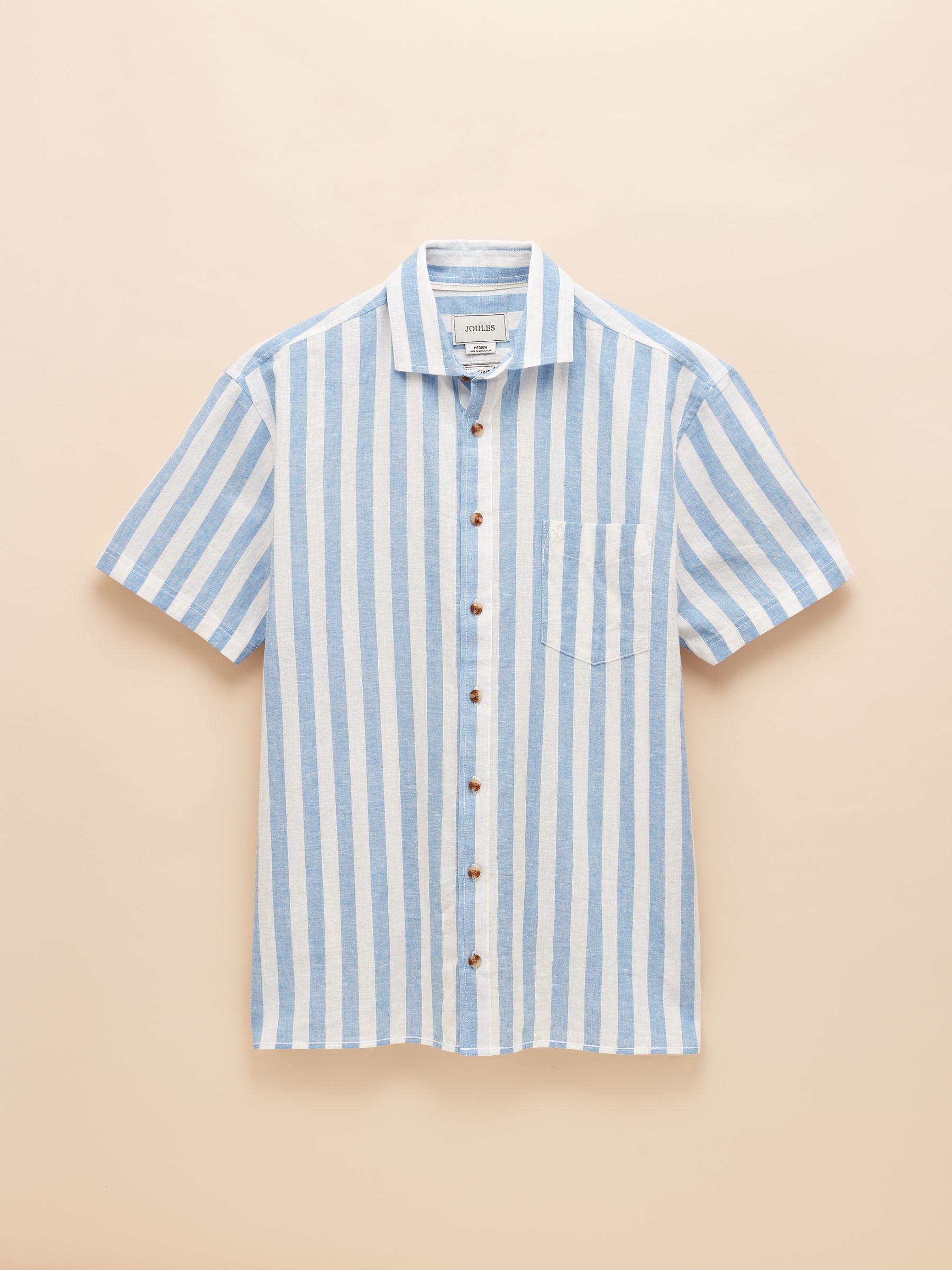 Linen Blend Blue & White Stripe Short Sleeve Shirt - Image 7 of 7