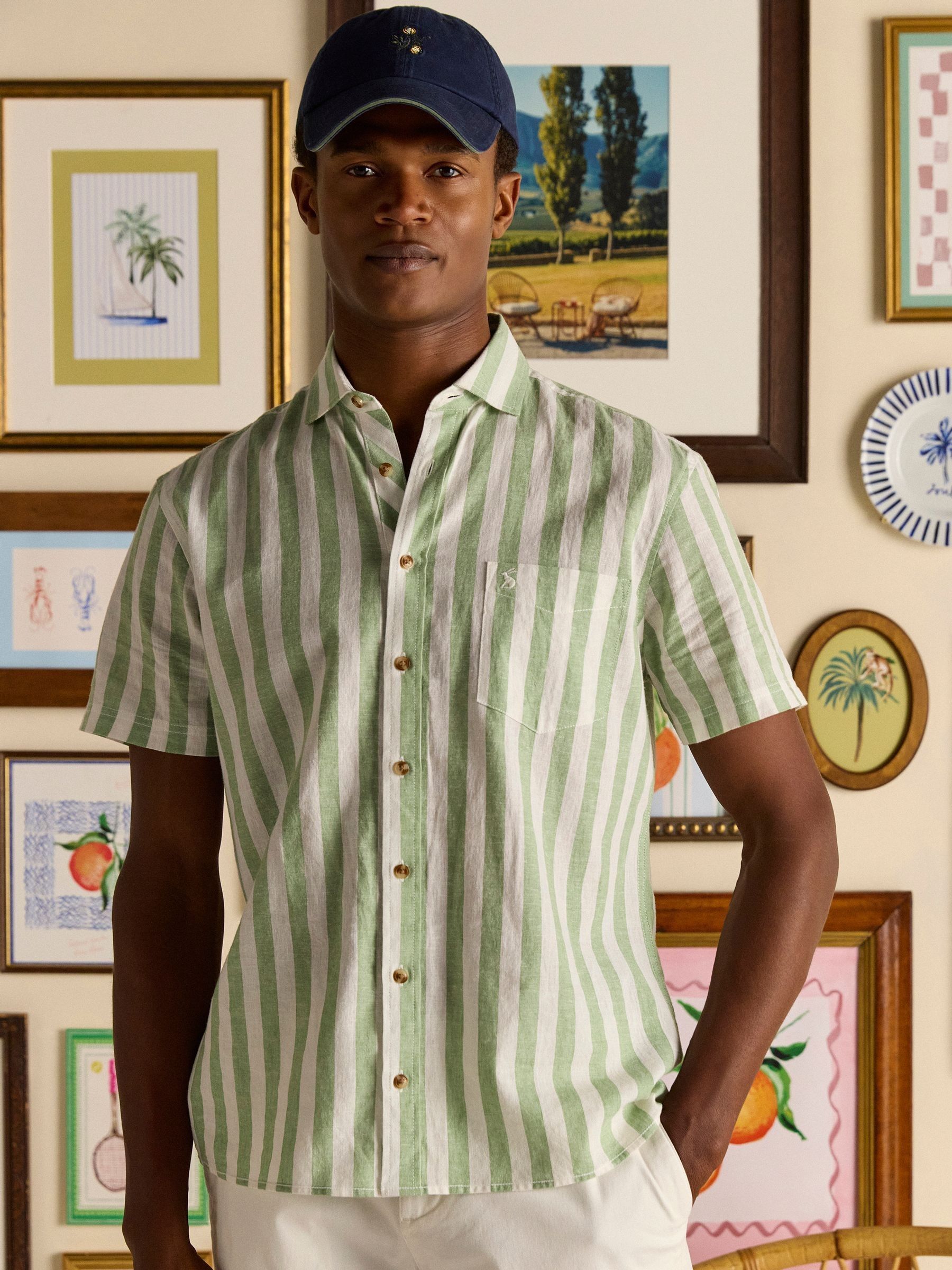 Linen Blend Green/ White Stripe Shirt - Image 2 of 10