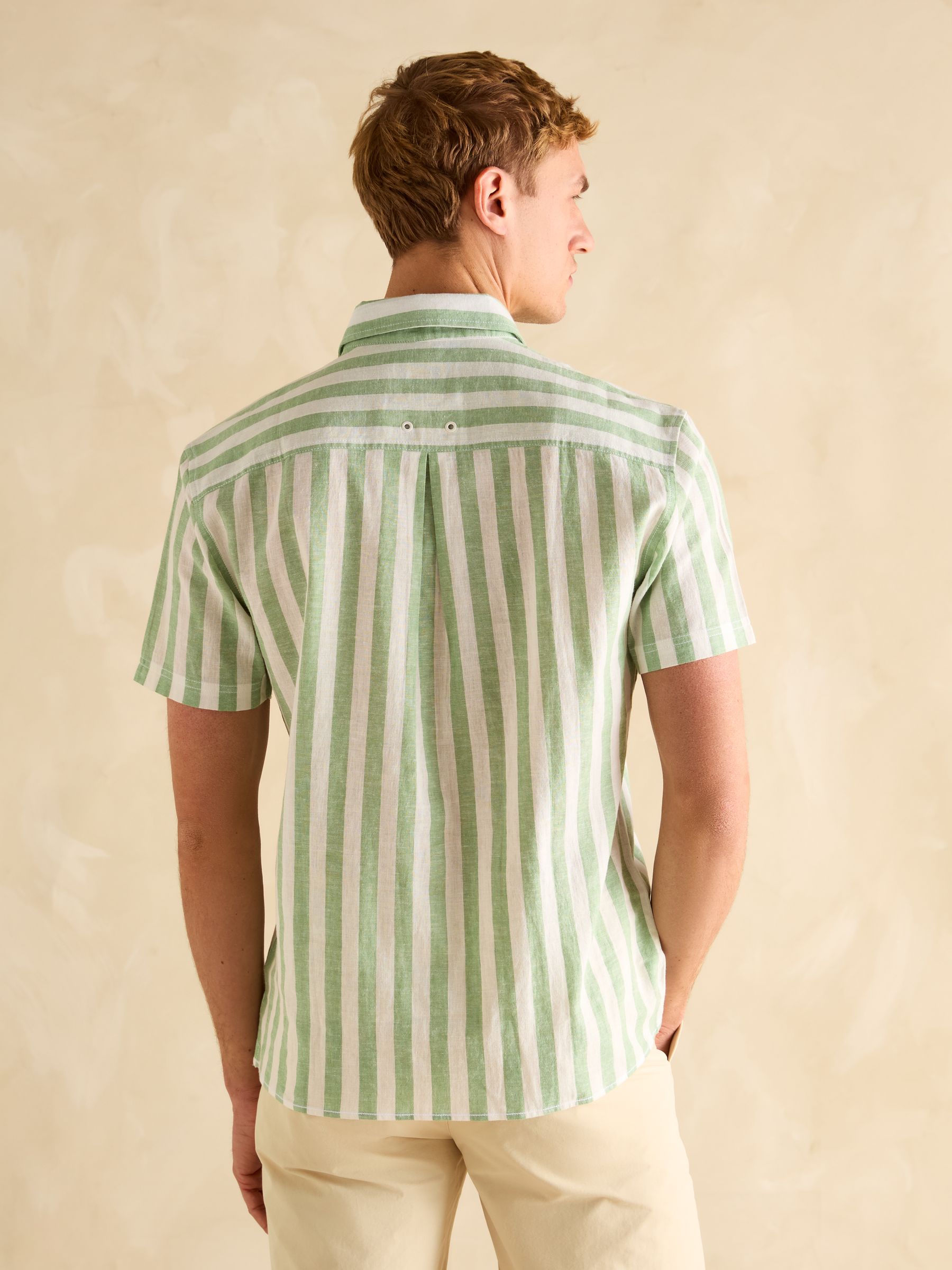 Linen Blend Green/ White Stripe Shirt - Image 5 of 10