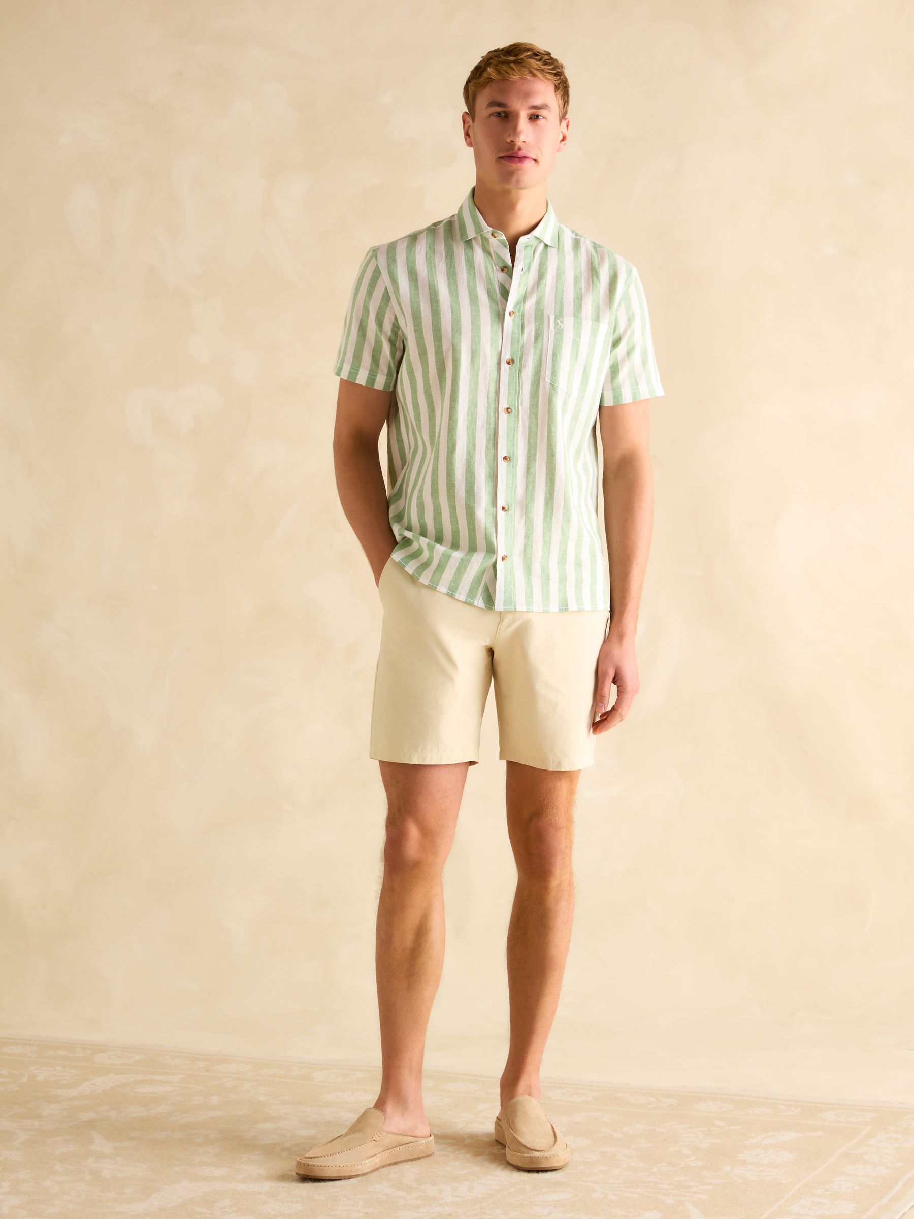 Linen Blend Green/ White Stripe Shirt - Image 7 of 10
