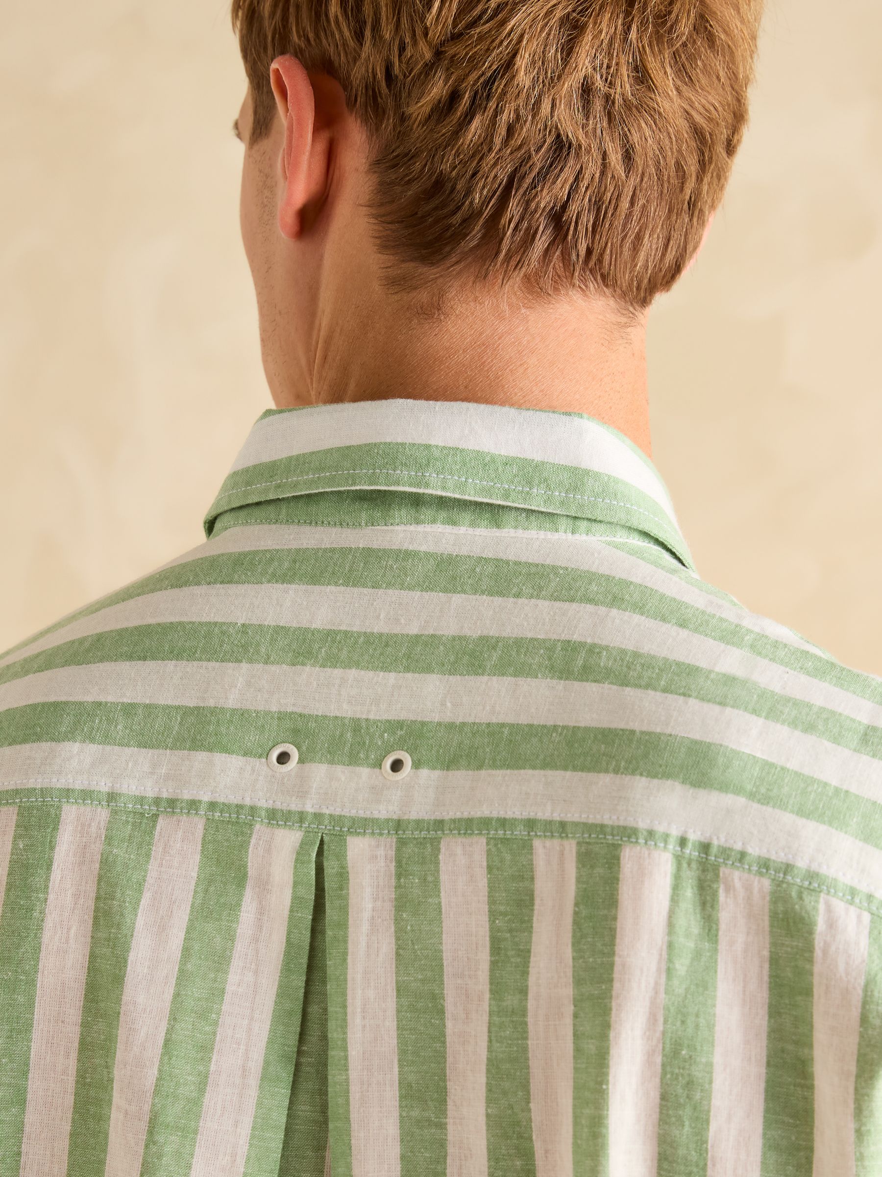 Linen Blend Green/ White Stripe Shirt - Image 9 of 10