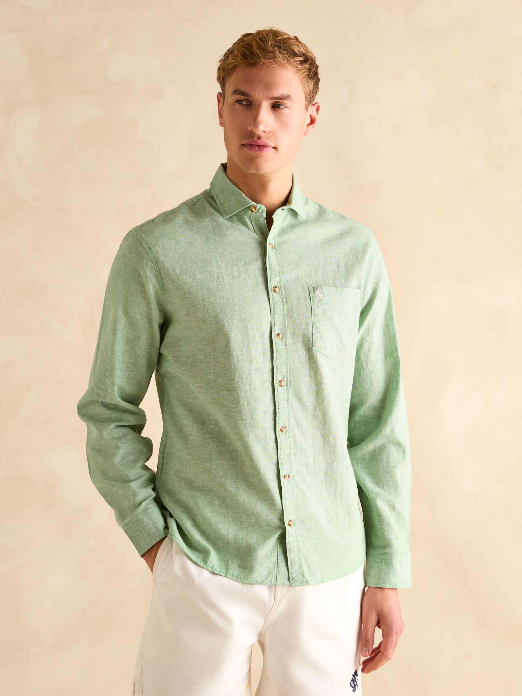 Linen Blend Green Long Sleeve Shirt - Image 3 of 8