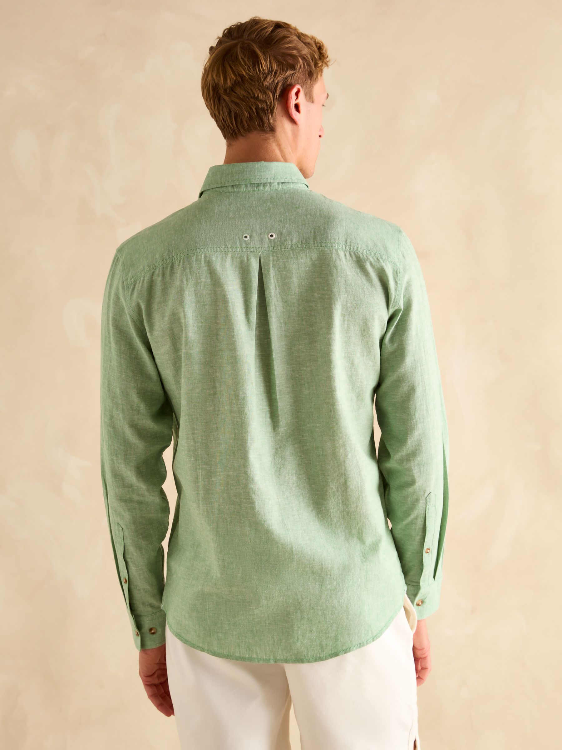 Linen Blend Green Long Sleeve Shirt - Image 4 of 8