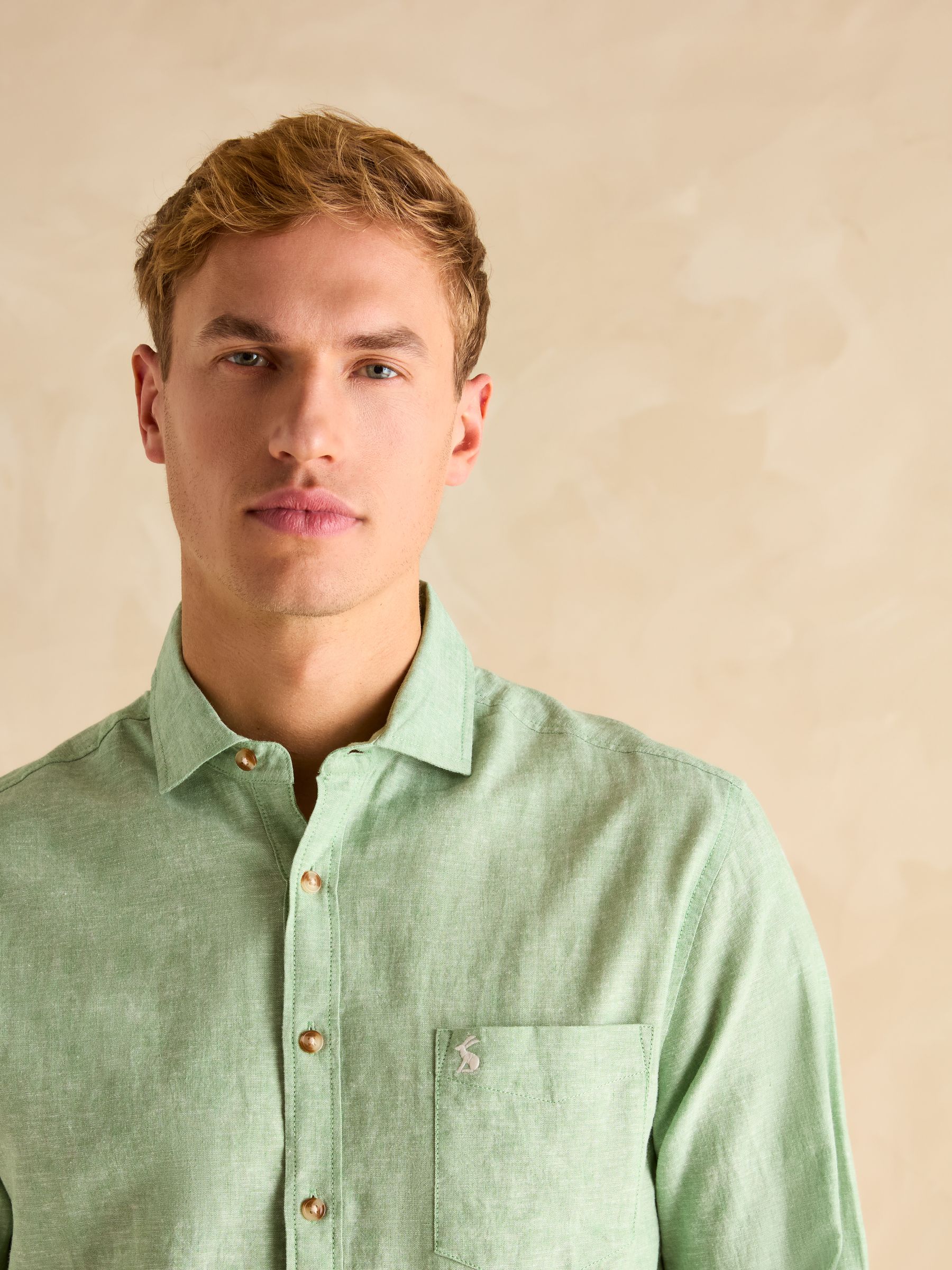 Linen Blend Green Long Sleeve Shirt - Image 6 of 8