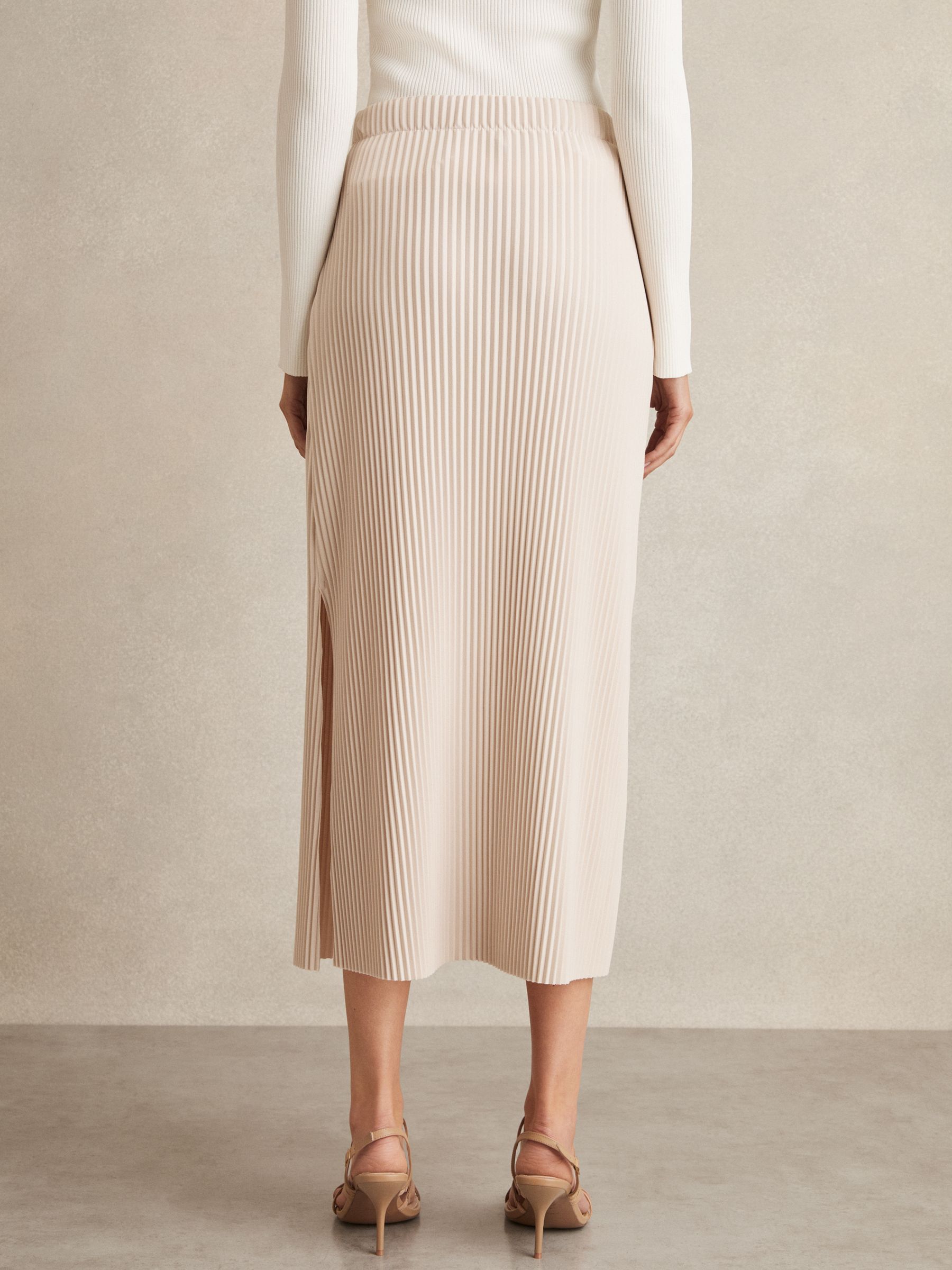 Pleated Jersey Midi Skirt in Stone - Image 5 of 6