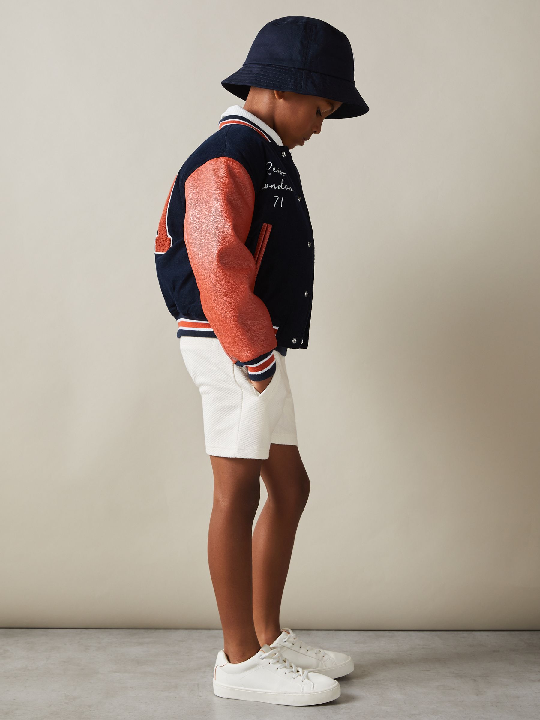 Teen Textured Drawstring Shorts in Off White - Image 2 of 5