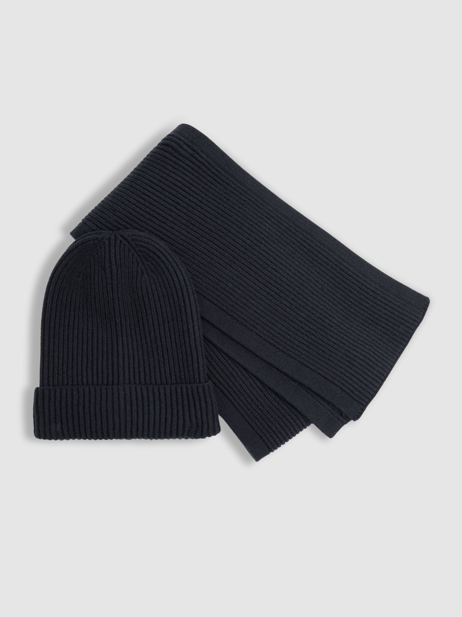 Ribbed Hat and Scarf Set in Navy - Image 1 of 4