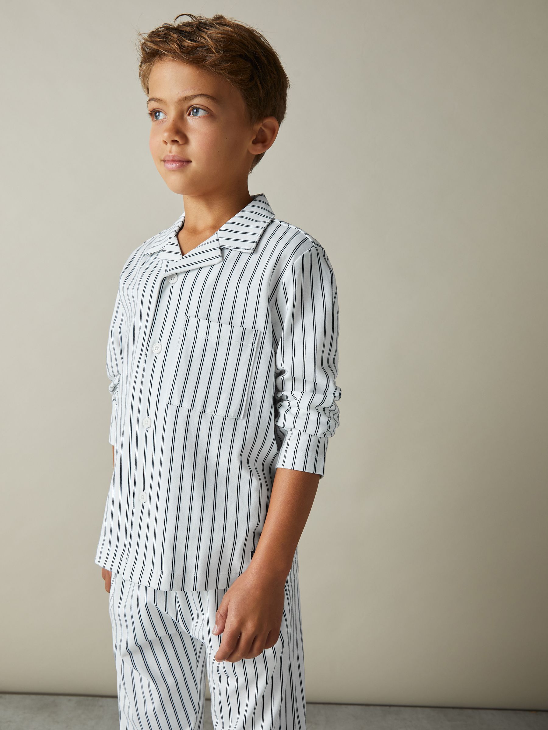 9-13 yrs Brushed-Cotton Striped Pyjama Set in Navy/White Stripe - Image 3 of 5