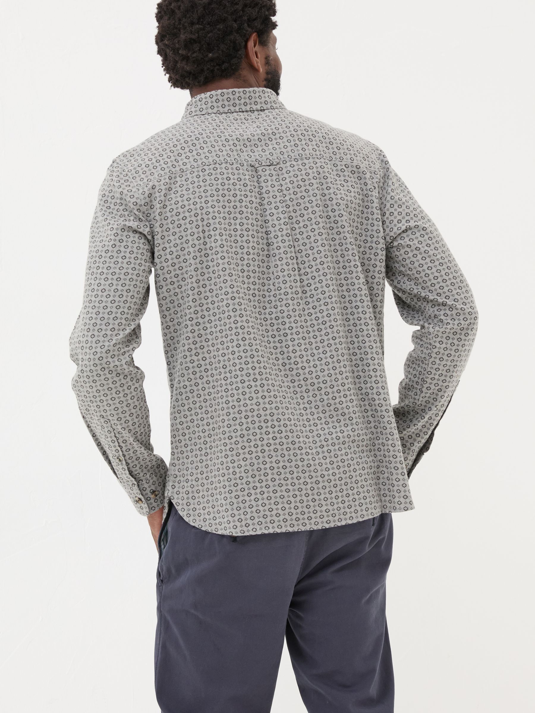 Light Grey Long Sleeve Geo Print 100% Cotton Shirt - Image 2 of 6