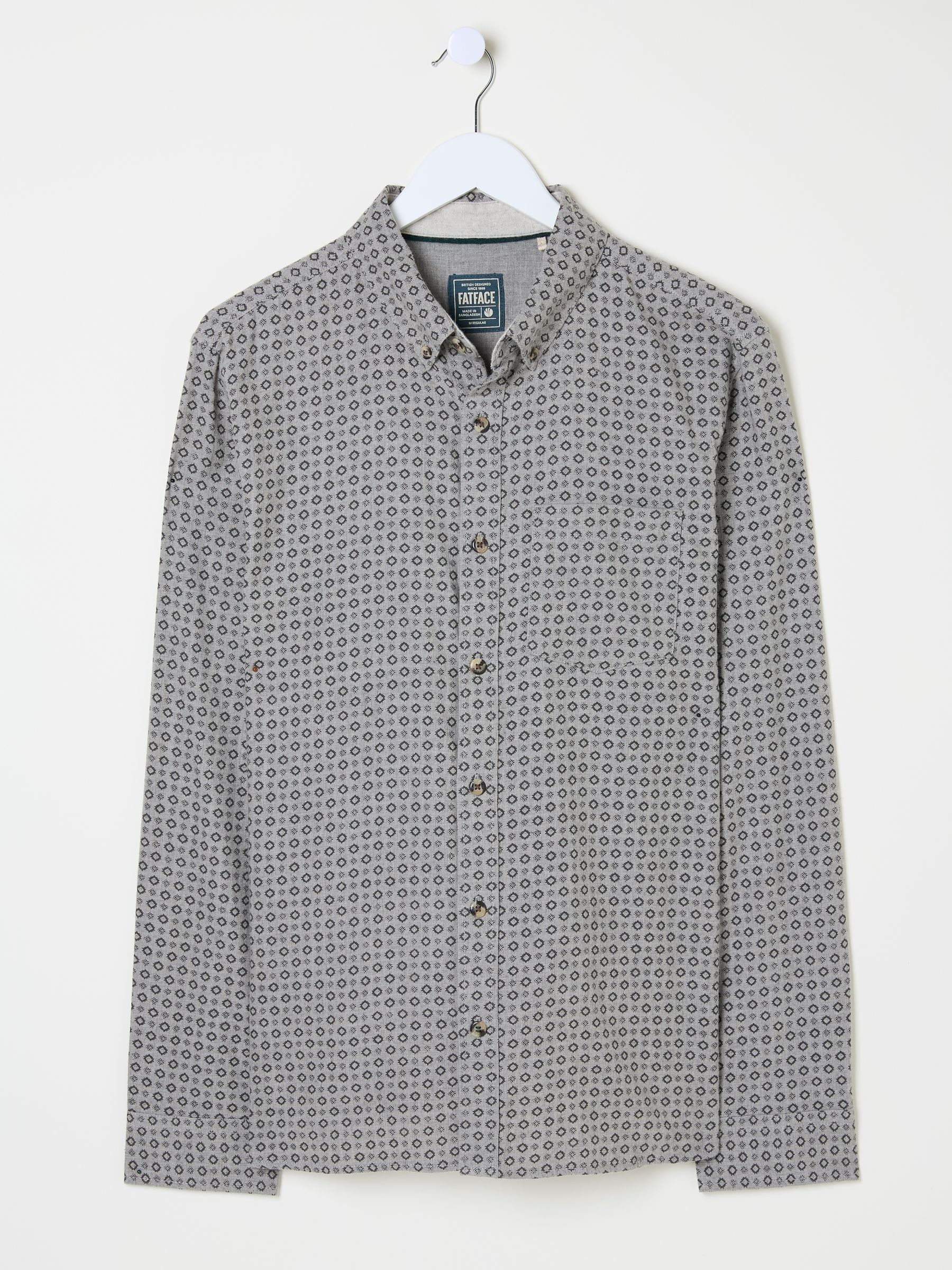 Light Grey Long Sleeve Geo Print 100% Cotton Shirt - Image 6 of 6