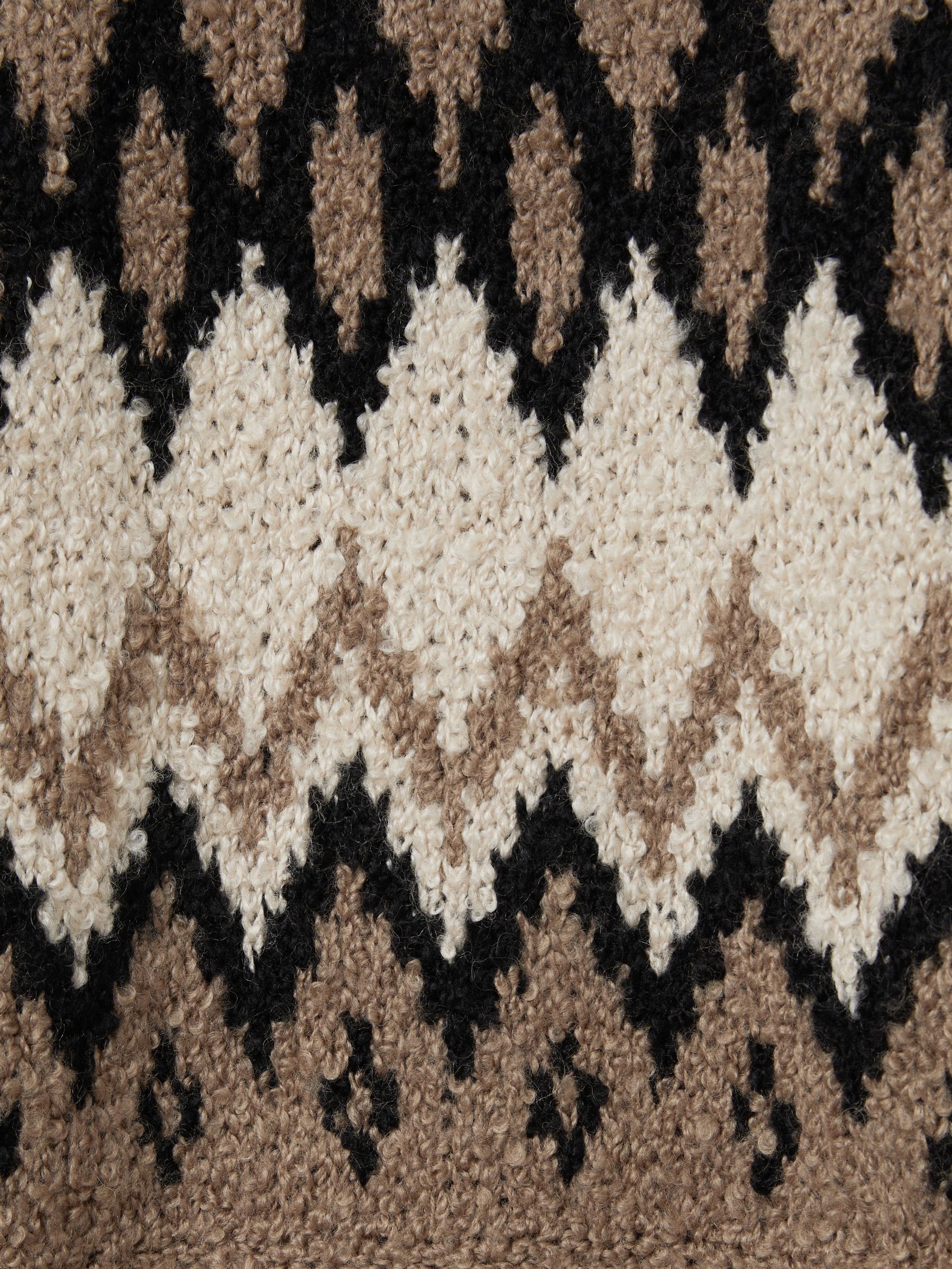 Chunky Fairisle Pattern Knit Funnel Neck Jumper in Brown - Image 6 of 6