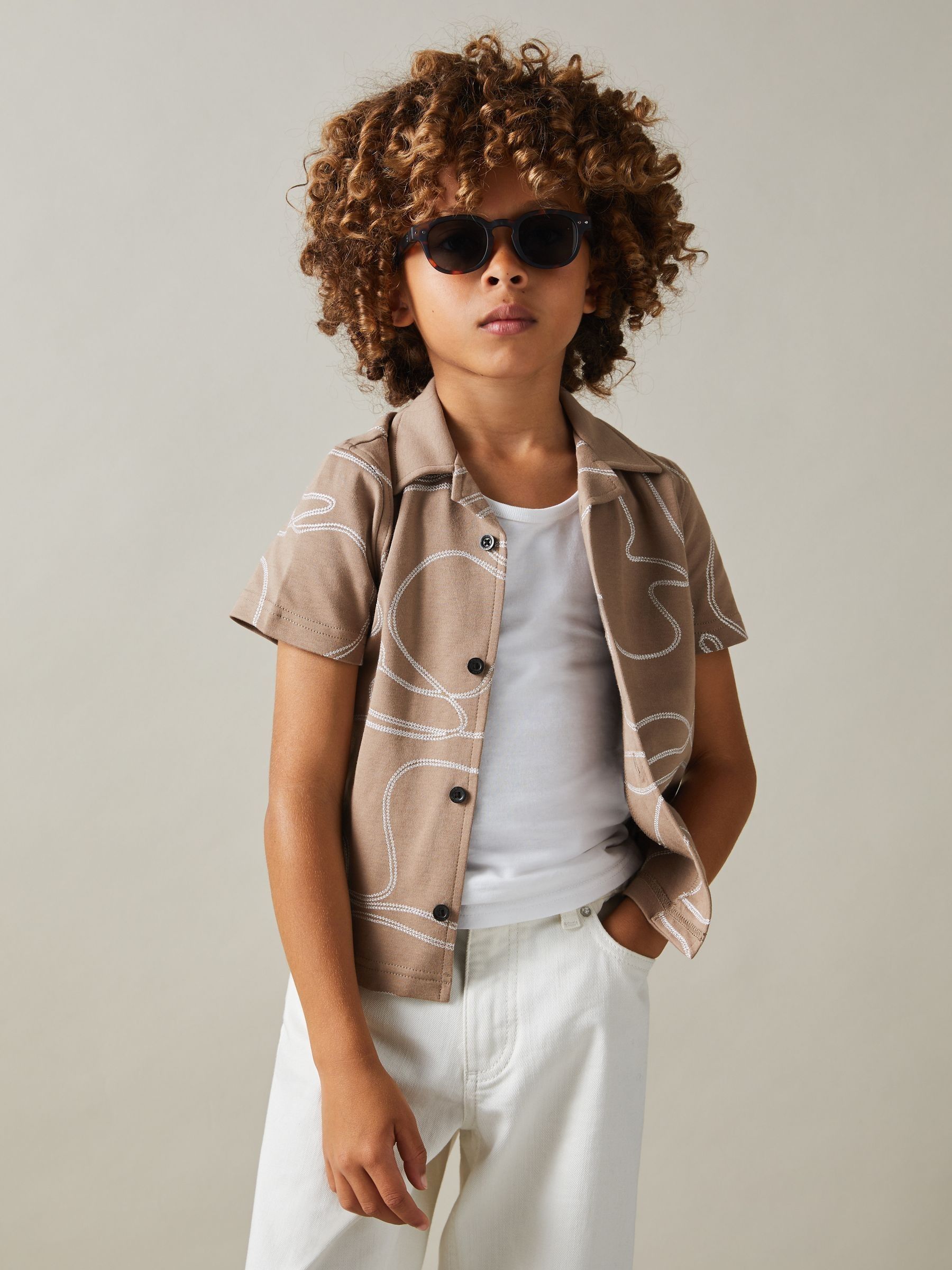 Teen Cotton Jersey Embroidered Shirt in Taupe - Image 3 of 4