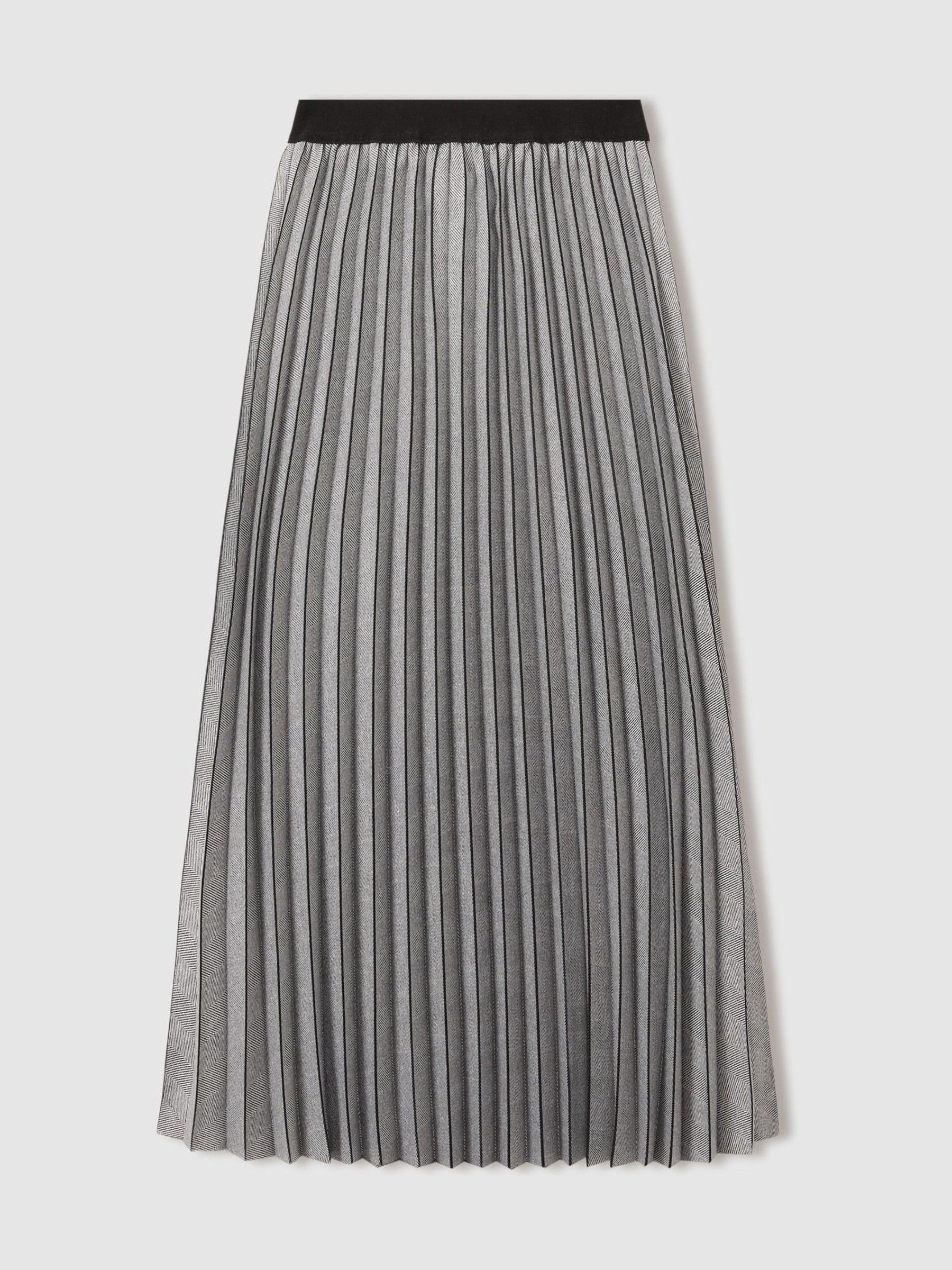 Checked Pleated Midi Skirt in Grey - Image 2 of 6
