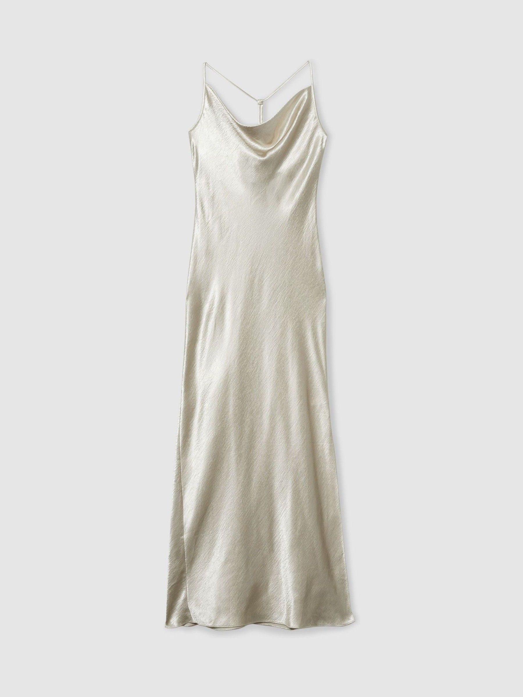Cowl-Neck Hammered-Satin Slip Dress in Silver - Image 2 of 6