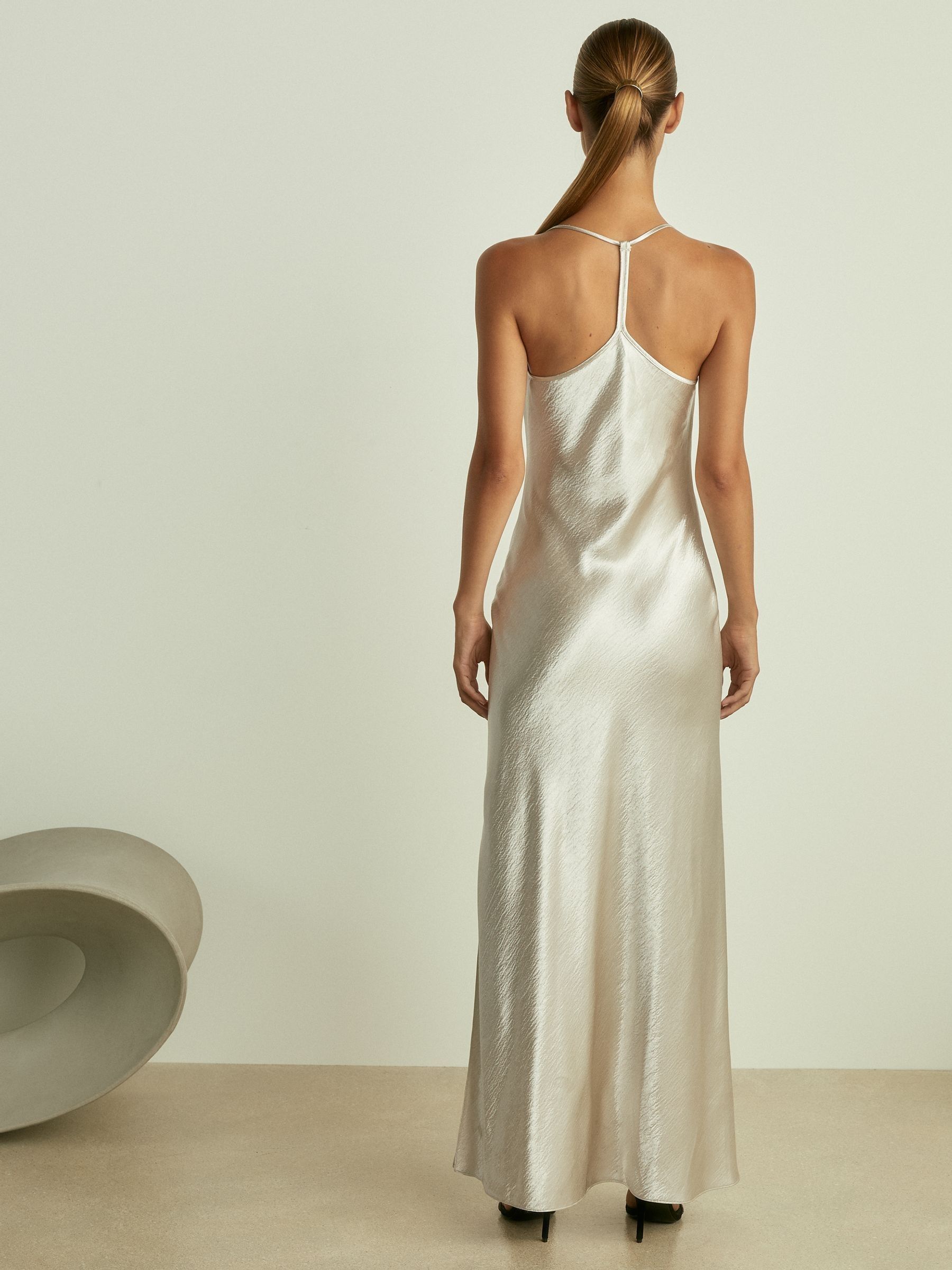 Cowl-Neck Hammered-Satin Slip Dress in Silver - Image 5 of 6