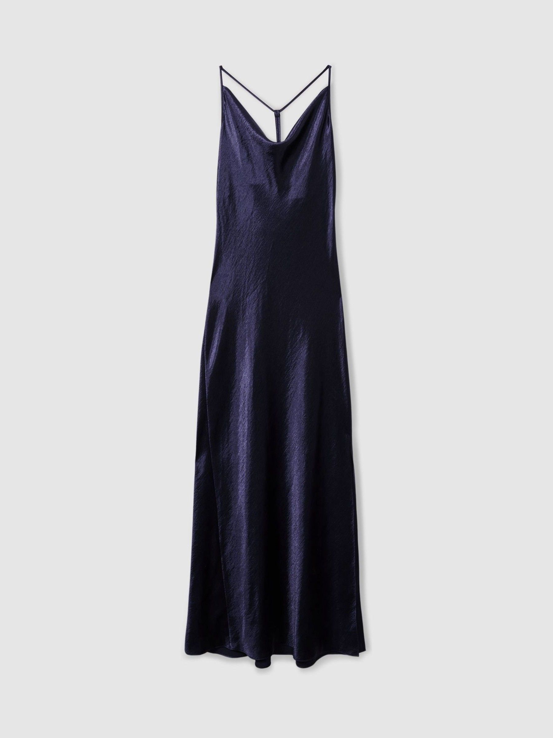 Cowl-Neck Hammered-Satin Slip Dress in Indigo - Image 2 of 5
