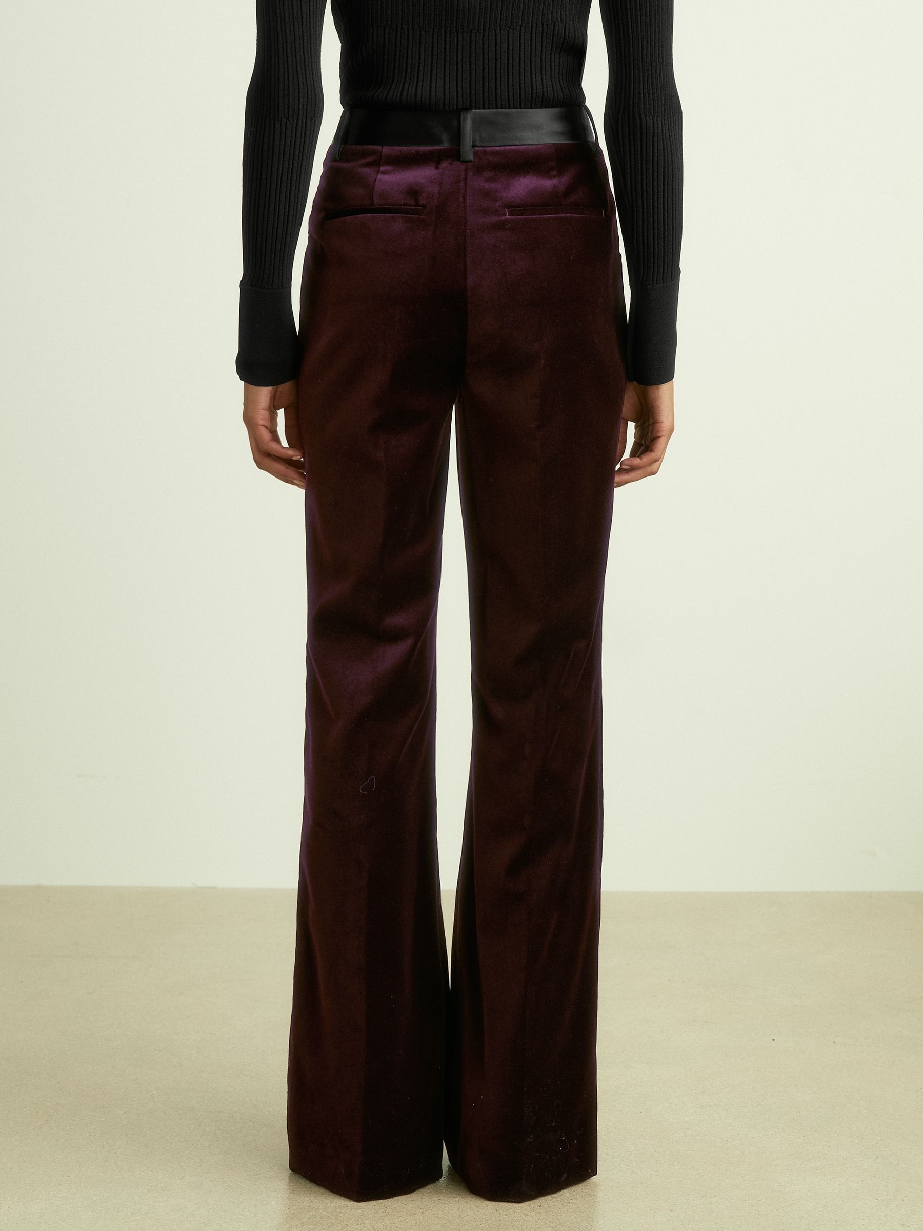 Cotton-Velvet Flared Trousers in Burgundy - Image 5 of 6