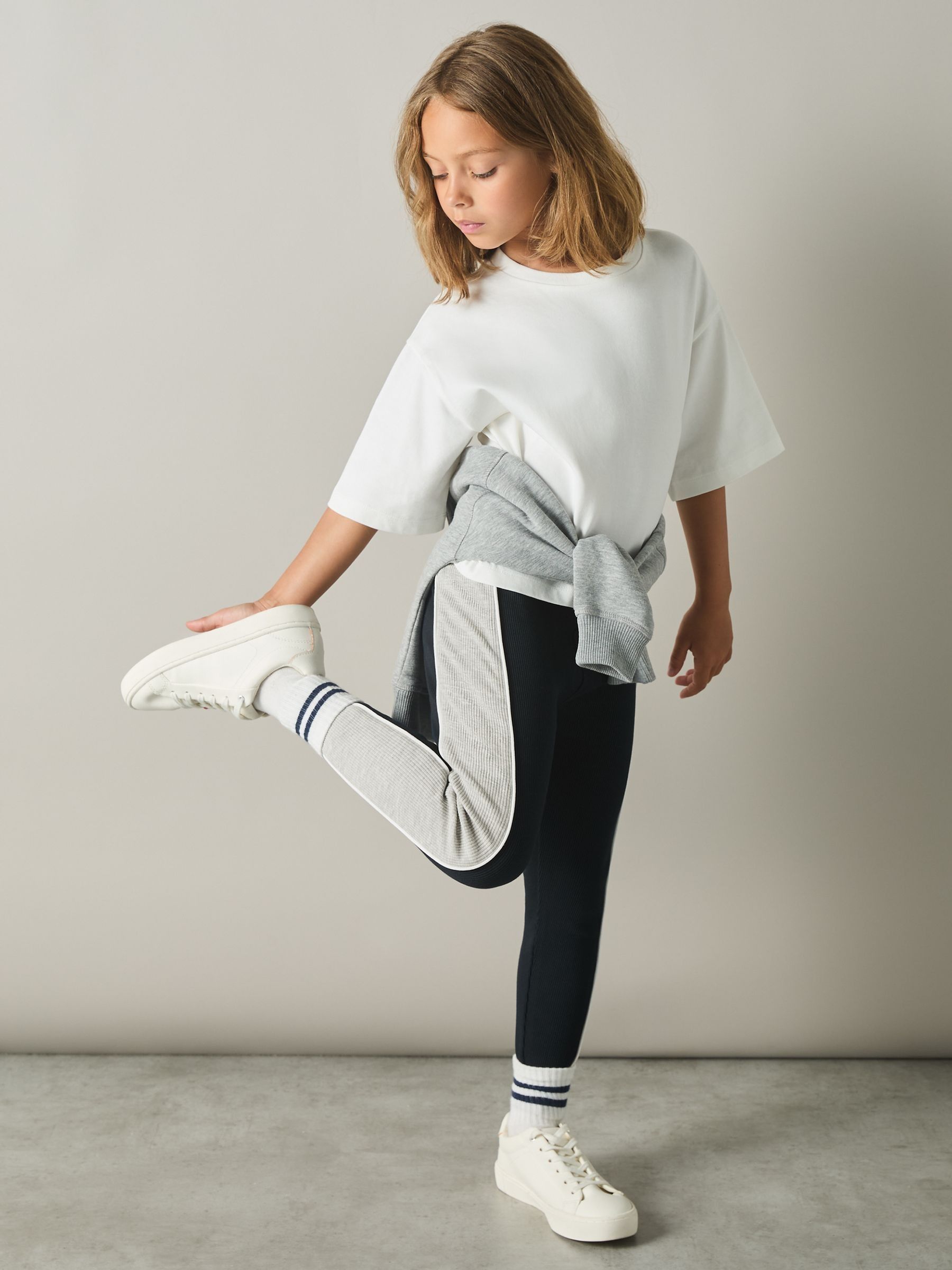 4-9 yrs Cotton-Blend Panelled Leggings in Navy - Image 3 of 4