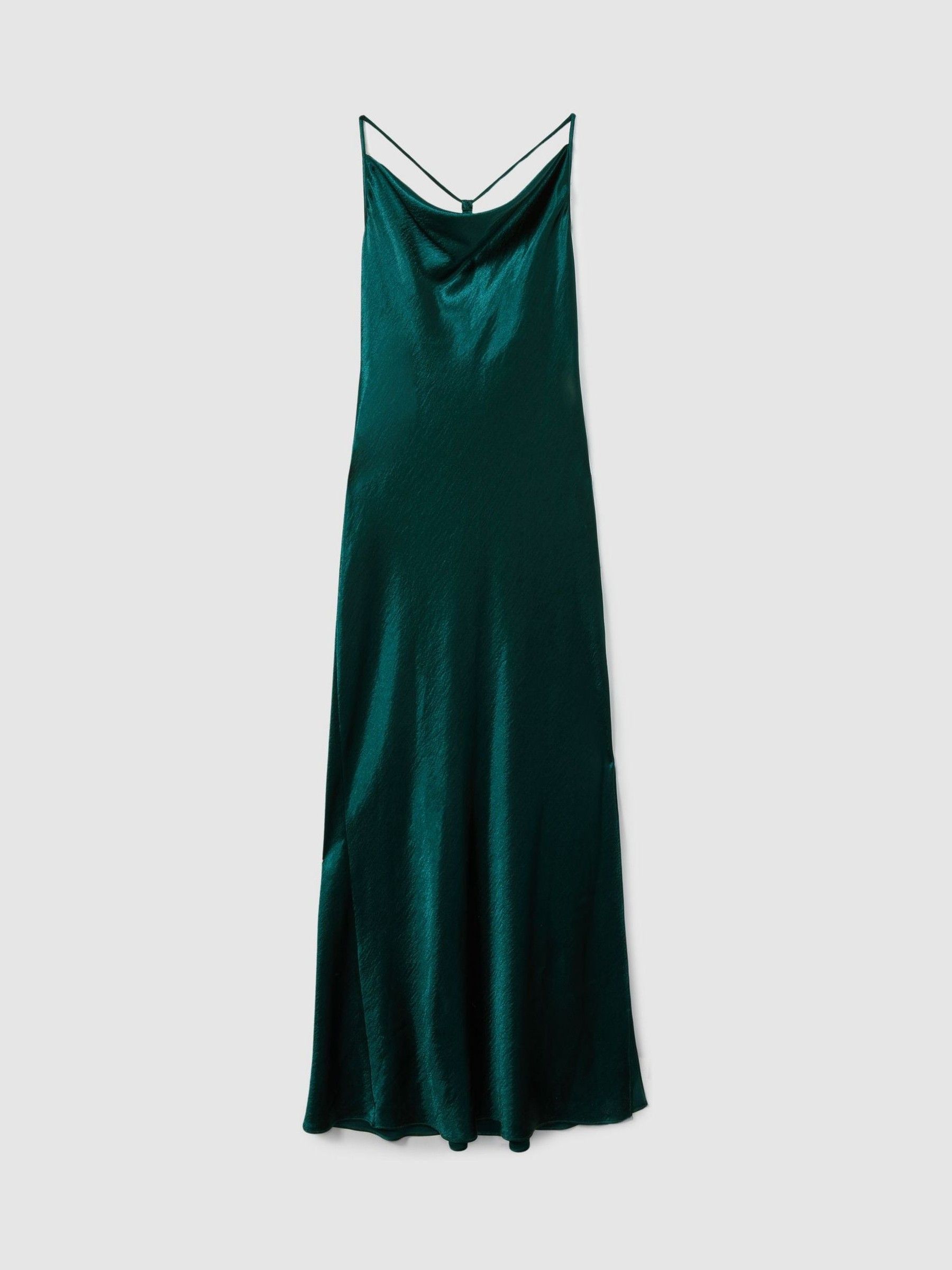 Cowl-Neck Satin Slip Dress in Teal - Image 2 of 6
