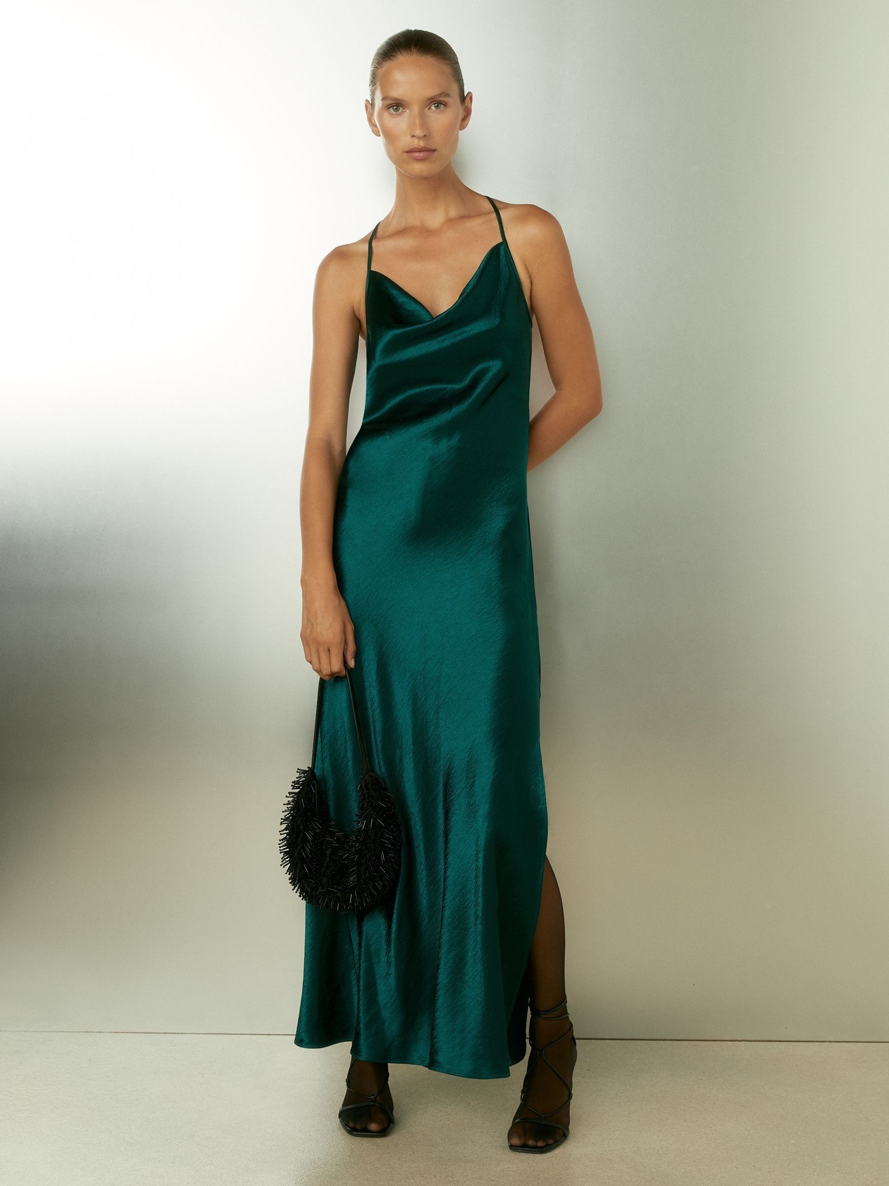 Cowl-Neck Satin Slip Dress in Teal - Image 5 of 6