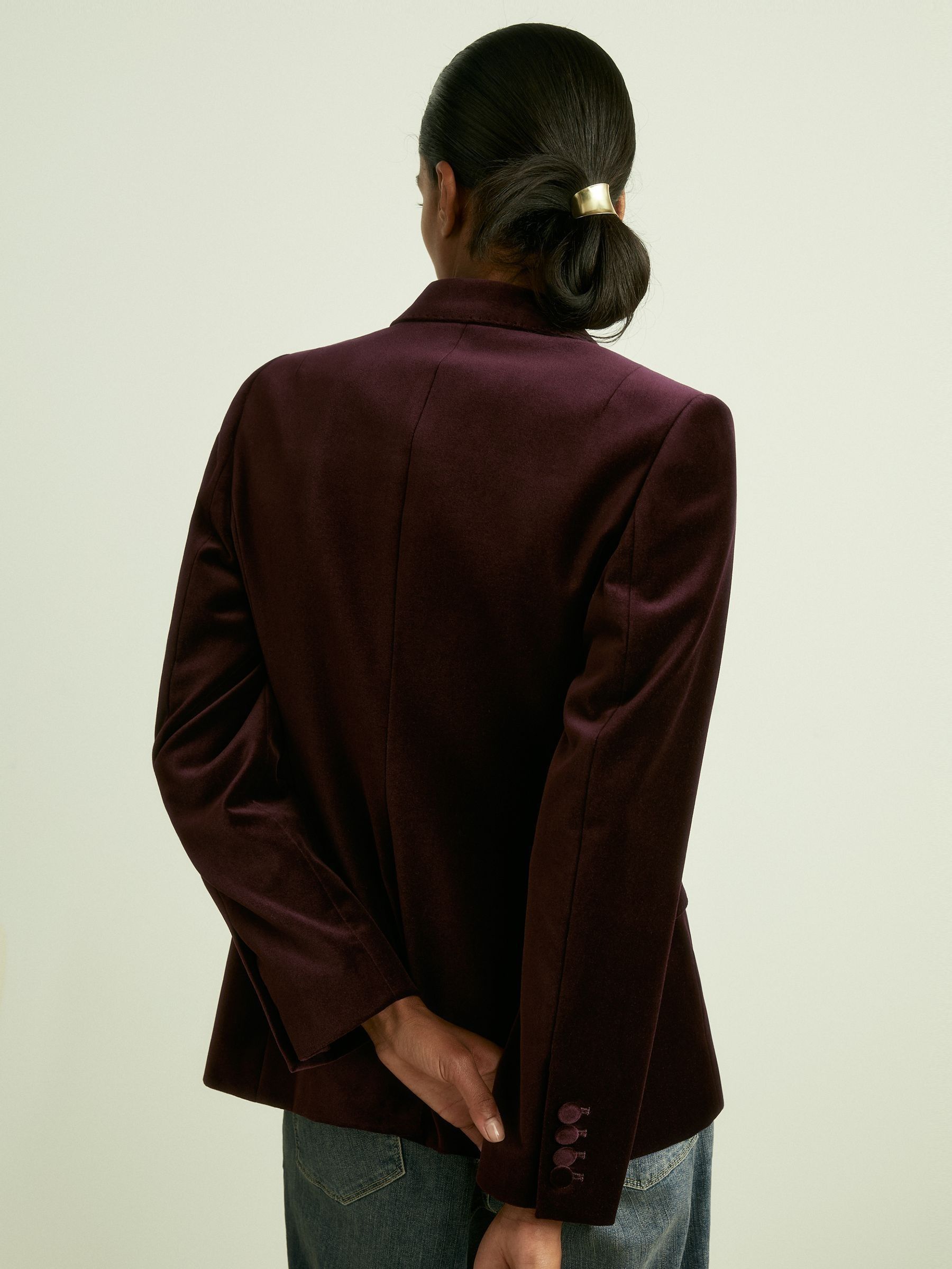 Reiss Cotton Velvet Blazer in Burgundy - REISS Reiss Cotton Velvet Blazer in Burgundy - REISS