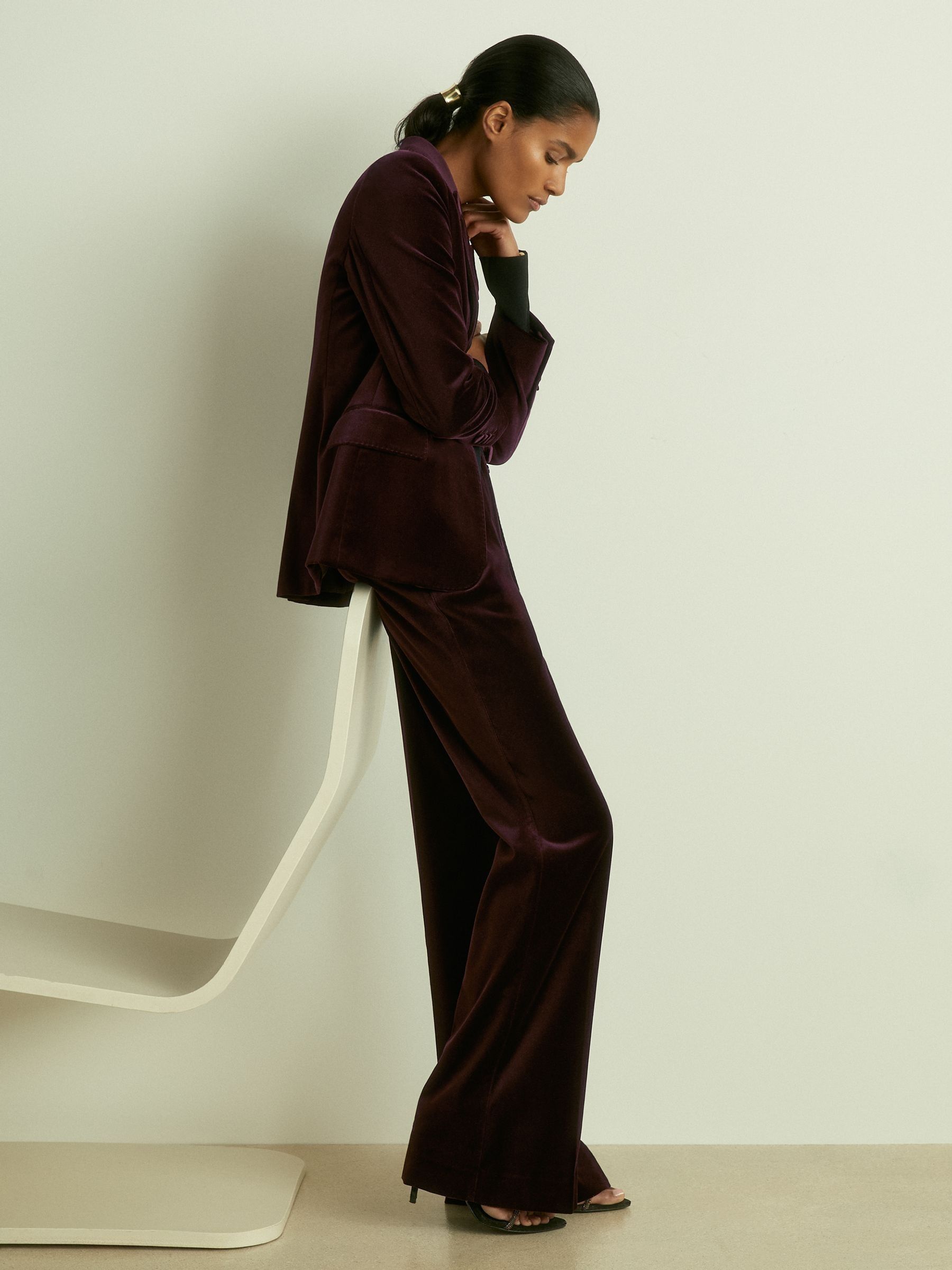 Cotton Velvet Blazer in Burgundy - Image 5 of 7