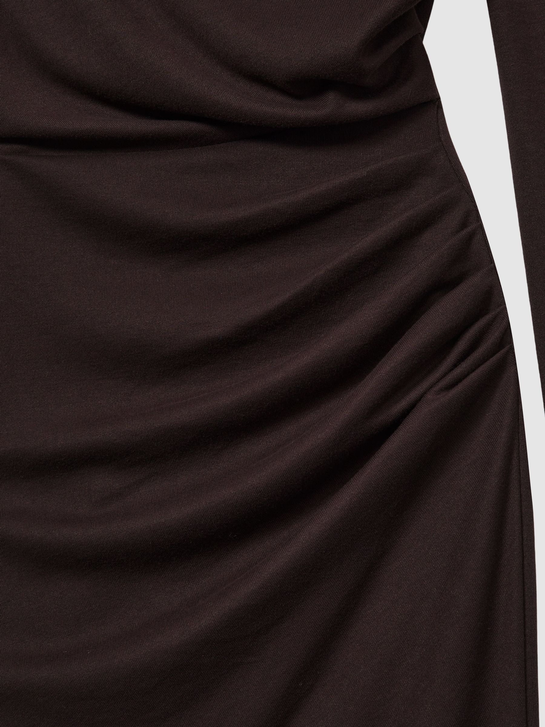 Off-The-Shoulder Ruched Jersey Midi Dress in Brown - Image 7 of 7