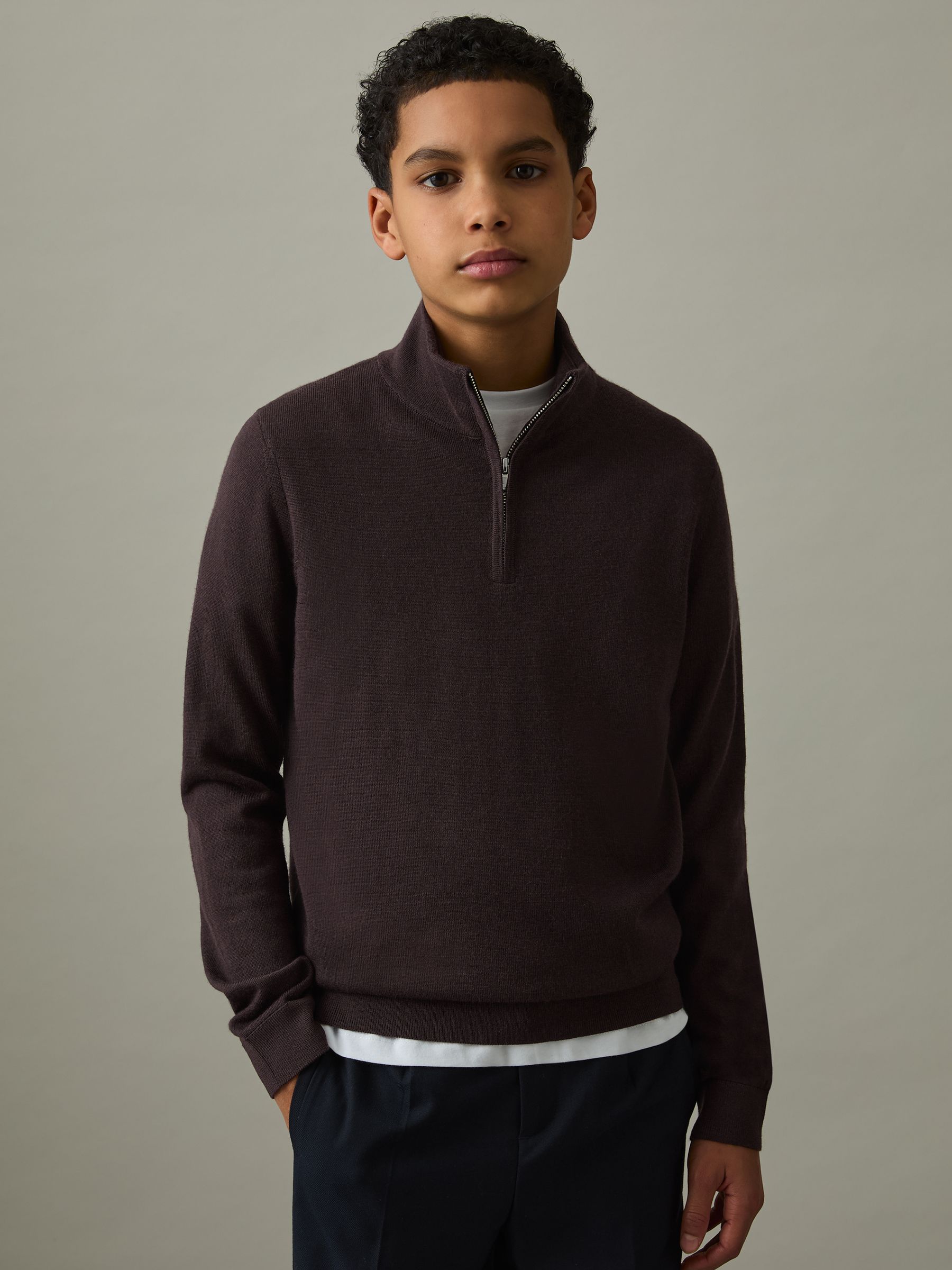 13-14 yrs 2 Pack Wool Zip-Neck Jumpers in Navy/Dark Bordeaux - Image 2 of 5