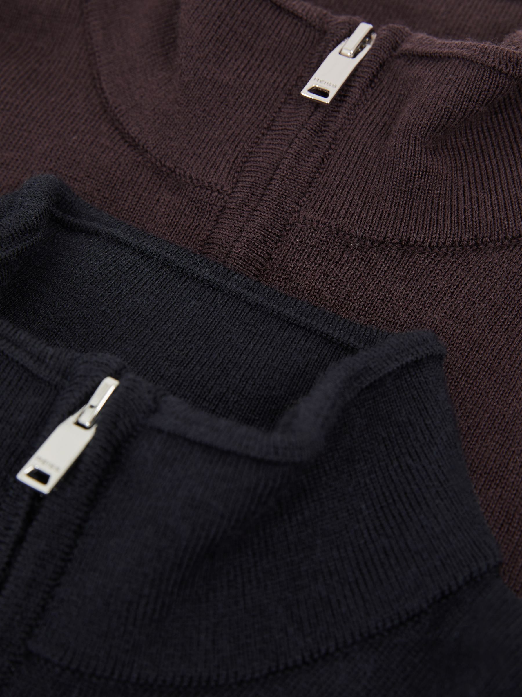13-14 yrs 2 Pack Wool Zip-Neck Jumpers in Navy/Dark Bordeaux - Image 4 of 5
