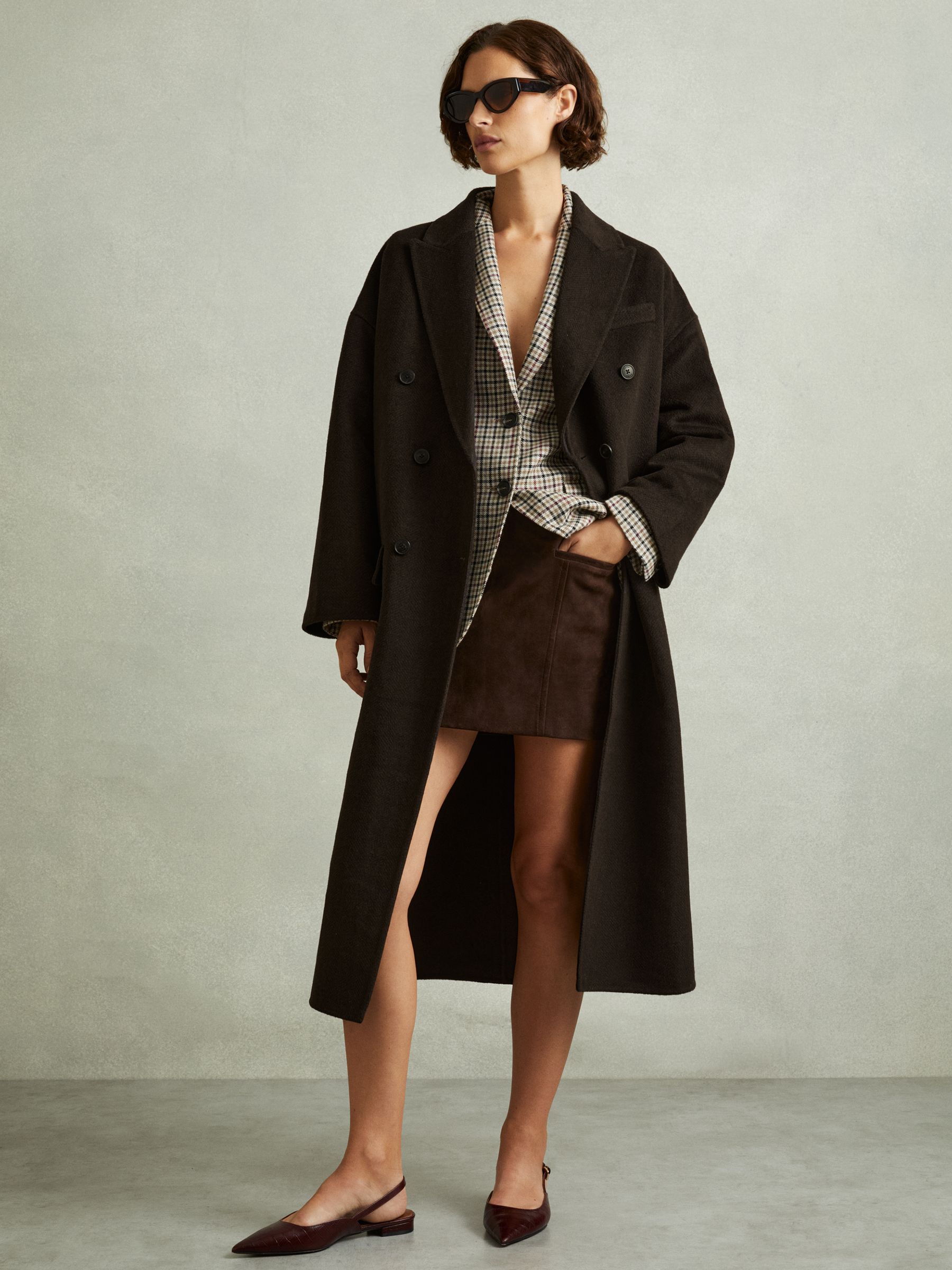 Petite Wool Blend Herringbone-Twill Coat in Chocolate - Image 1 of 10