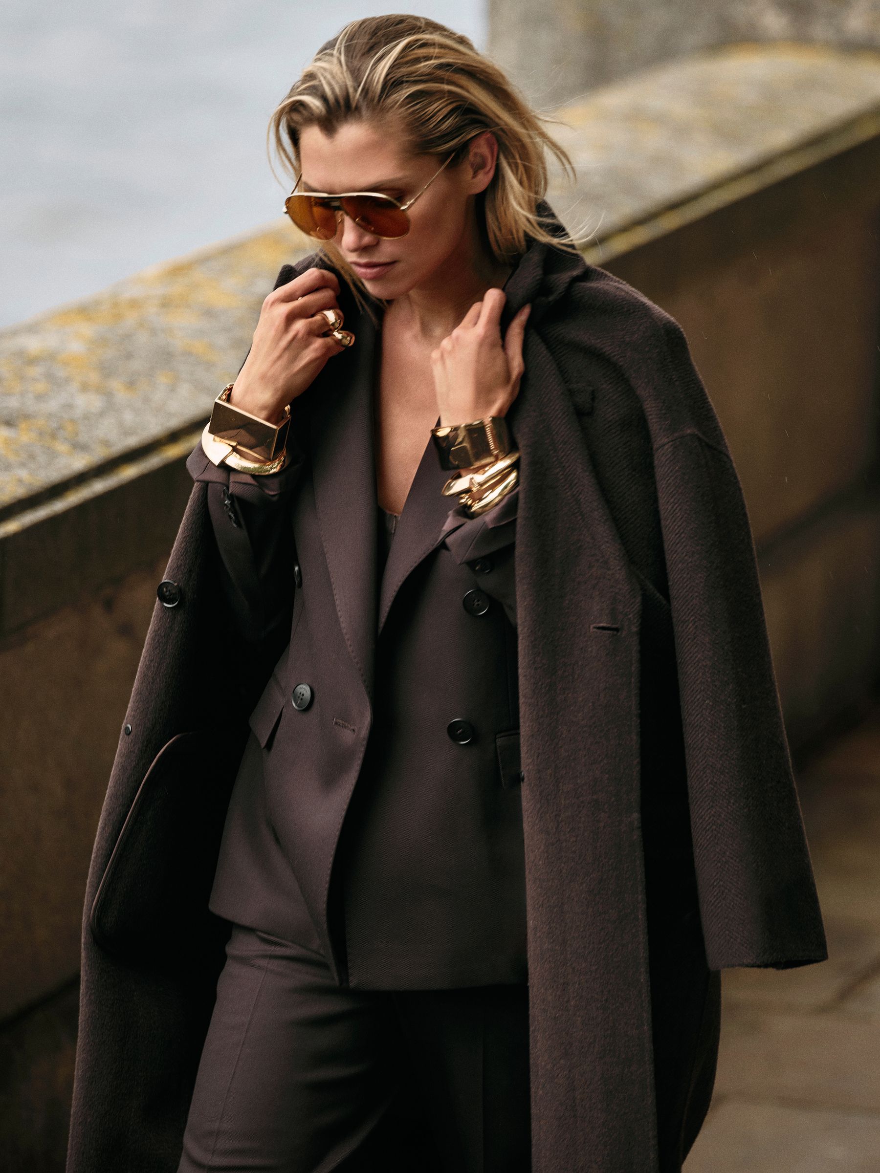 Petite Wool Blend Herringbone-Twill Coat in Chocolate - Image 3 of 10