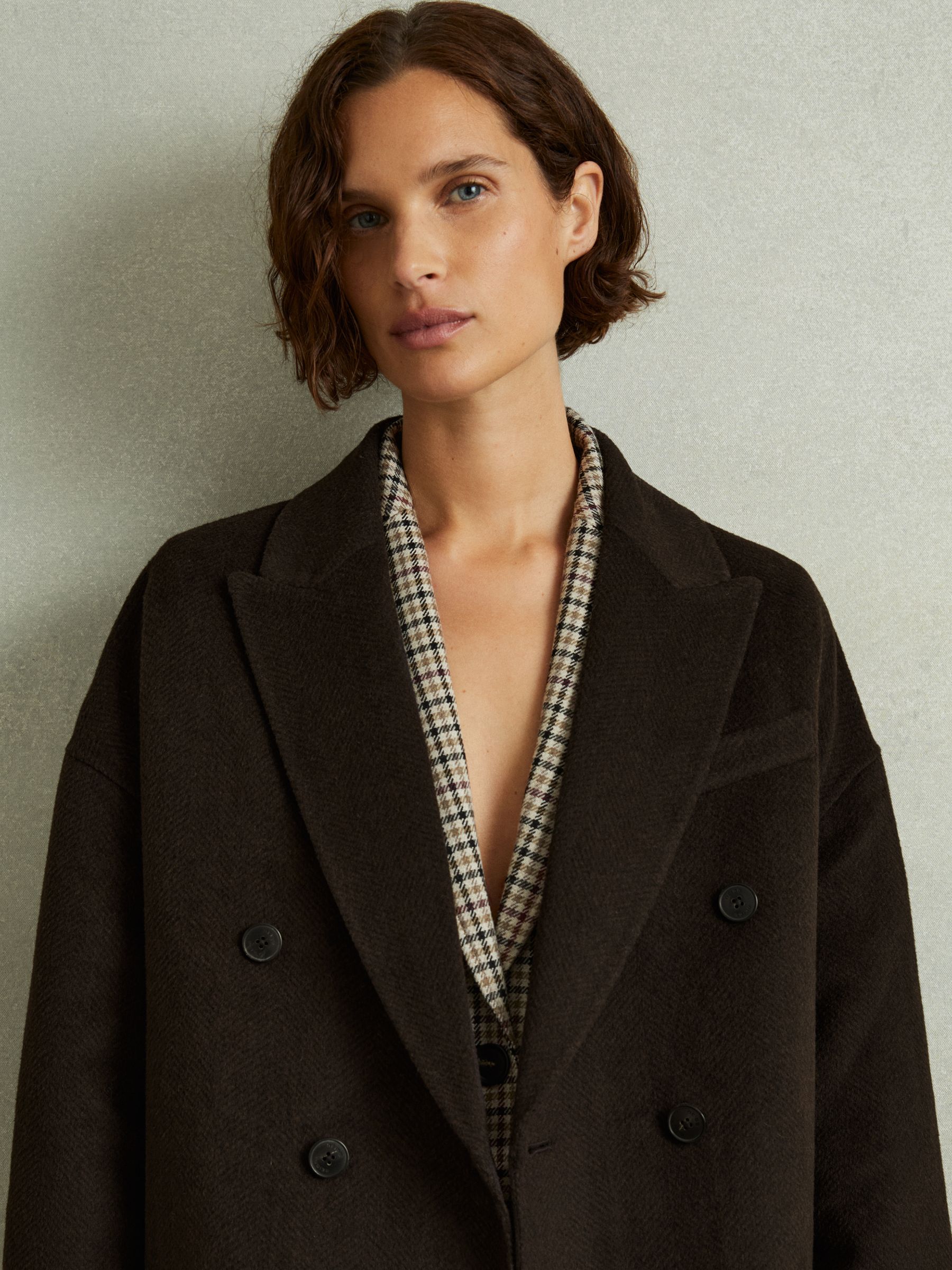 Petite Wool Blend Herringbone-Twill Coat in Chocolate - Image 4 of 10