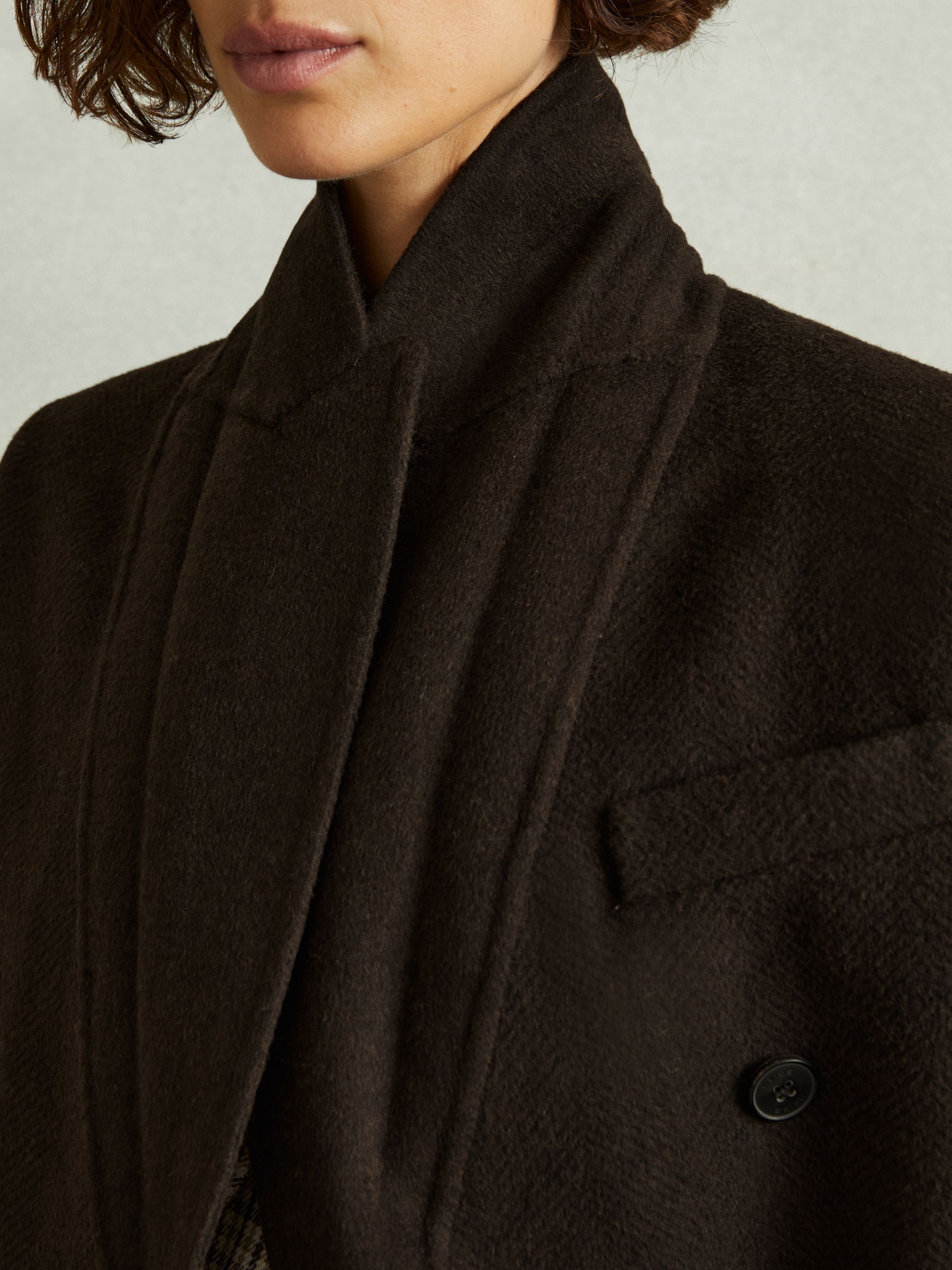 Petite Wool Blend Herringbone-Twill Coat in Chocolate - Image 5 of 10