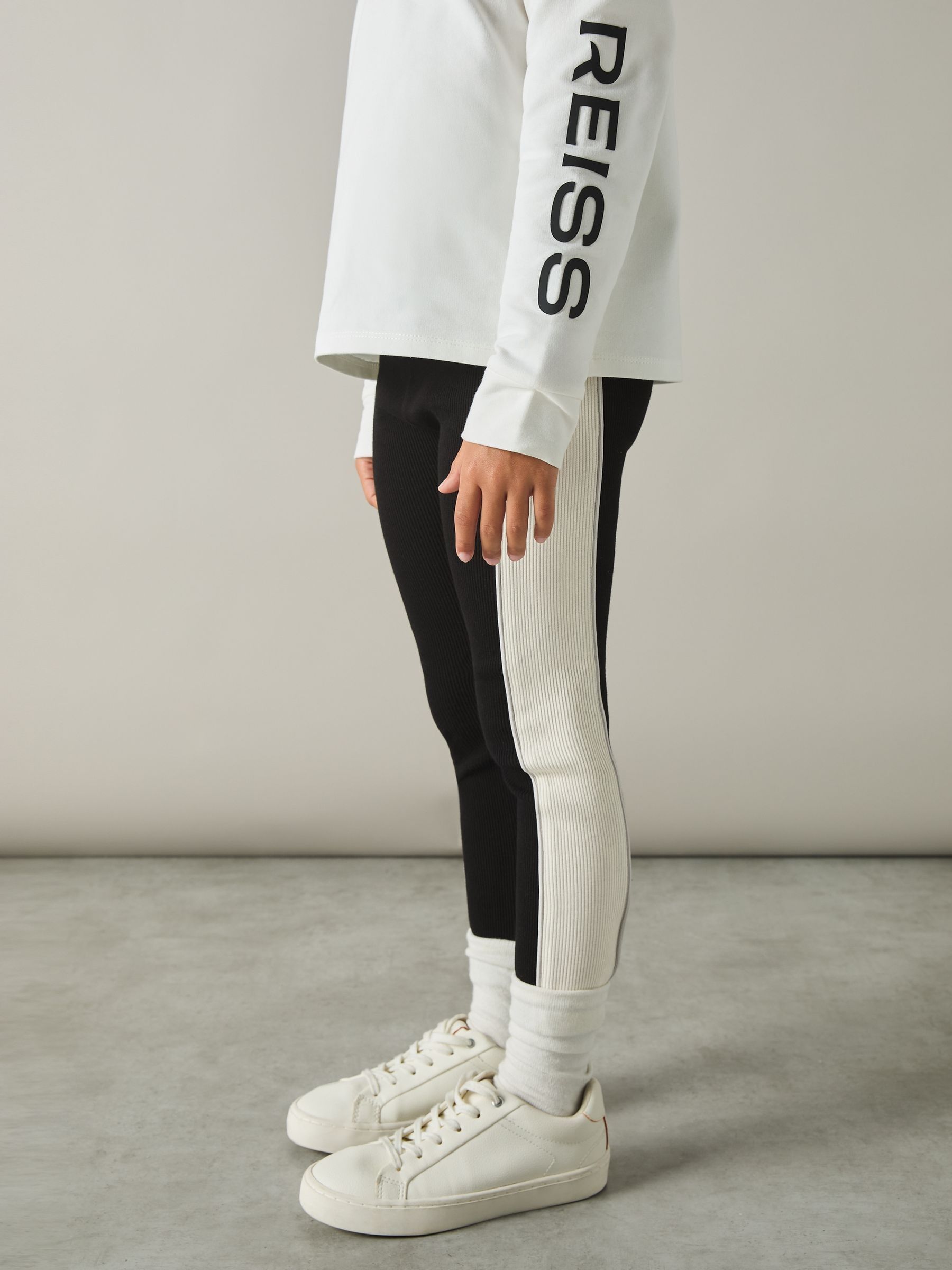 4-9 yrs Cotton-Blend Panelled Leggings in Black - Image 1 of 4