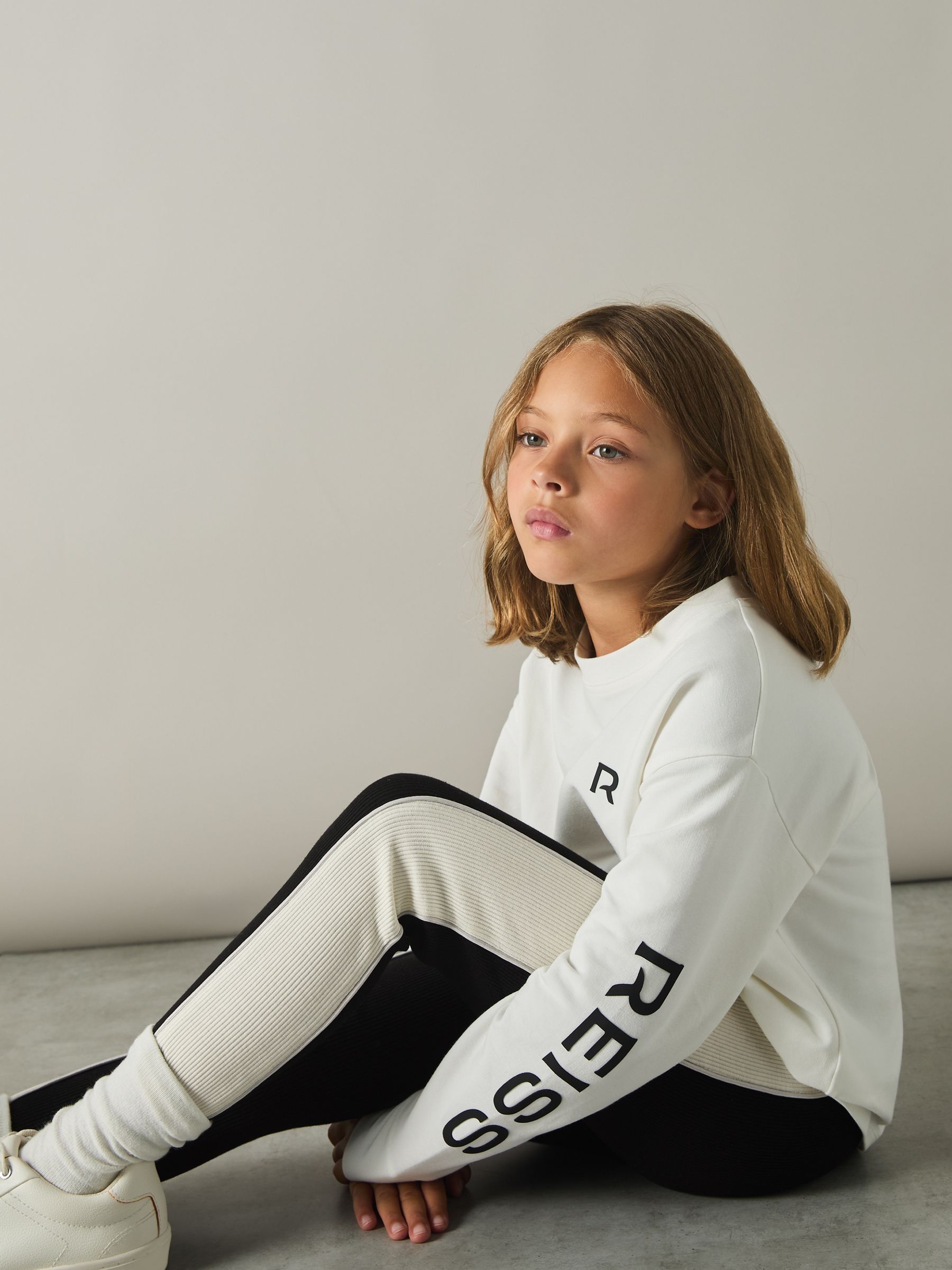 4-9 yrs Cotton-Blend Panelled Leggings in Black - Image 3 of 4