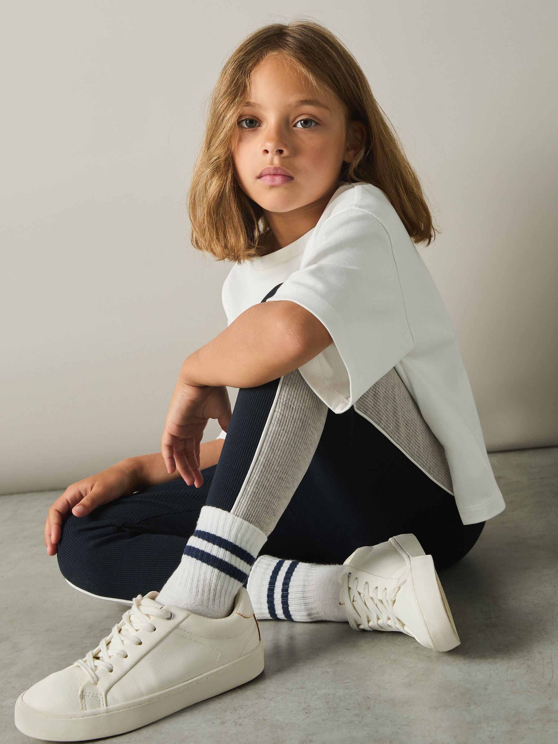 13-14 yrs Cotton-Blend Panelled Leggings in Navy - Image 2 of 4 13-14 yrs Cotton-Blend Panelled Leggings in Navy - Image 2 of 4