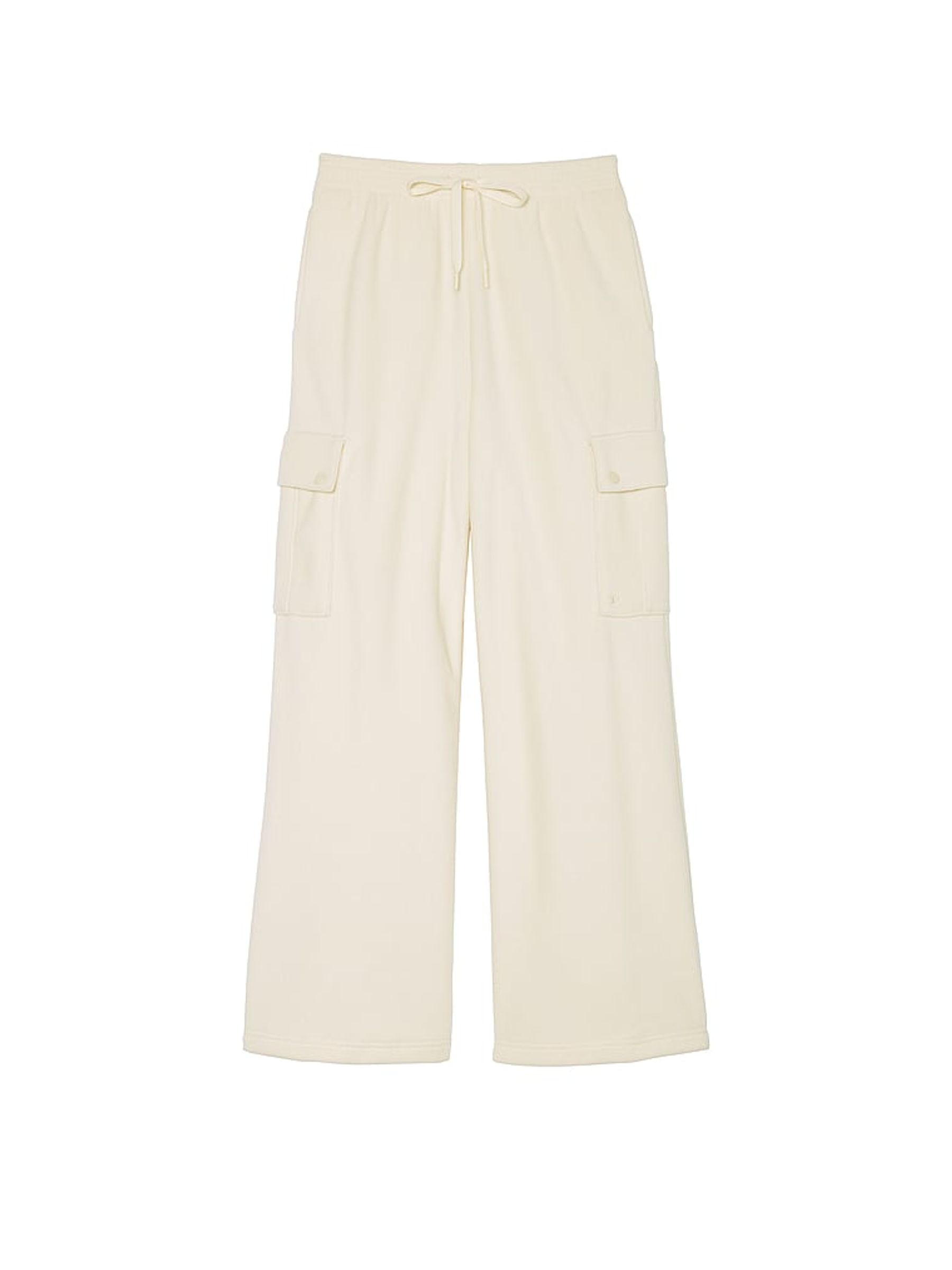 White Shell Fleece Wide Leg Cargo Joggers - Image 3 of 5