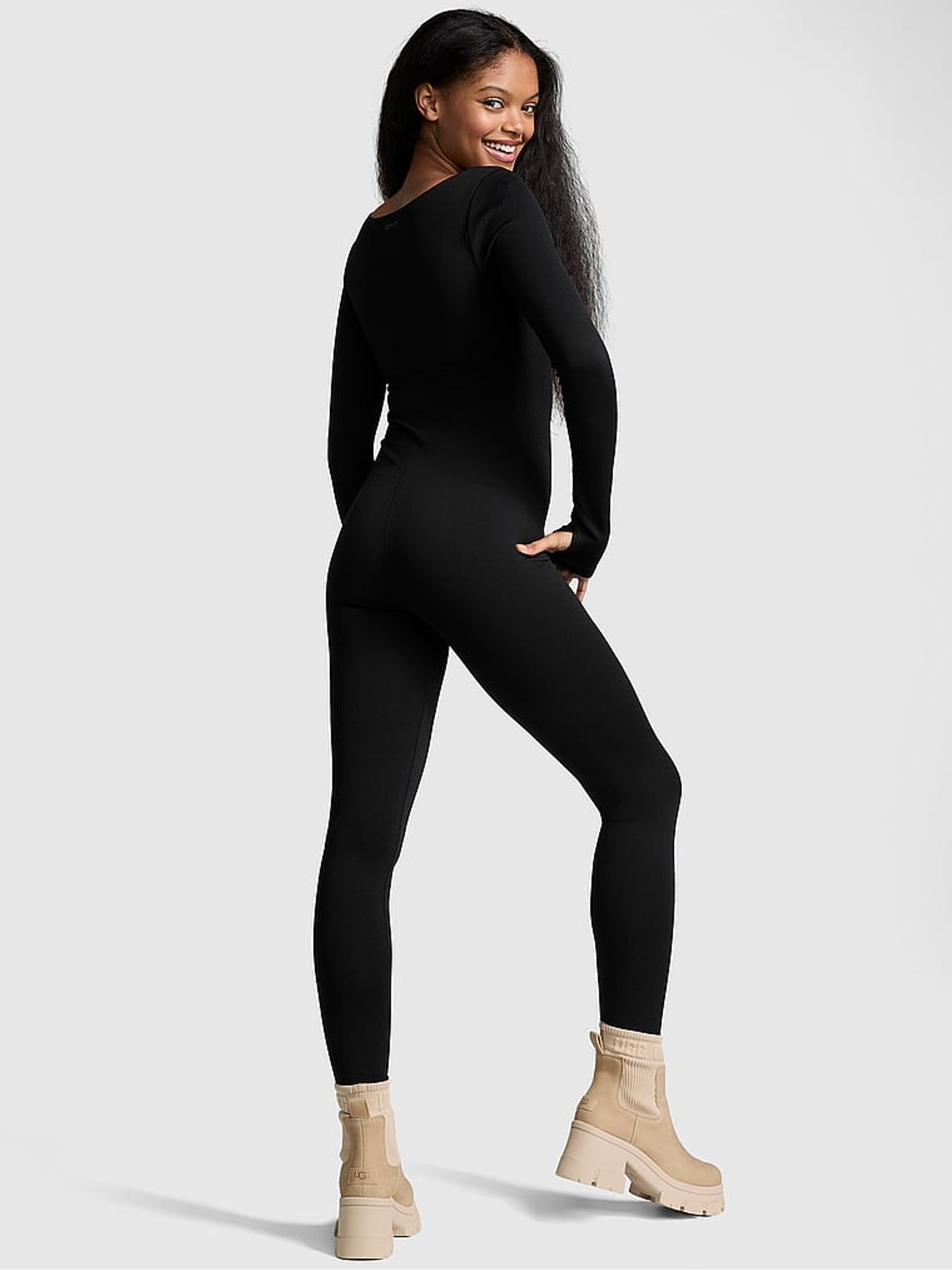 Black Long Sleeve Square Neck Jumpsuit - Image 2 of 3