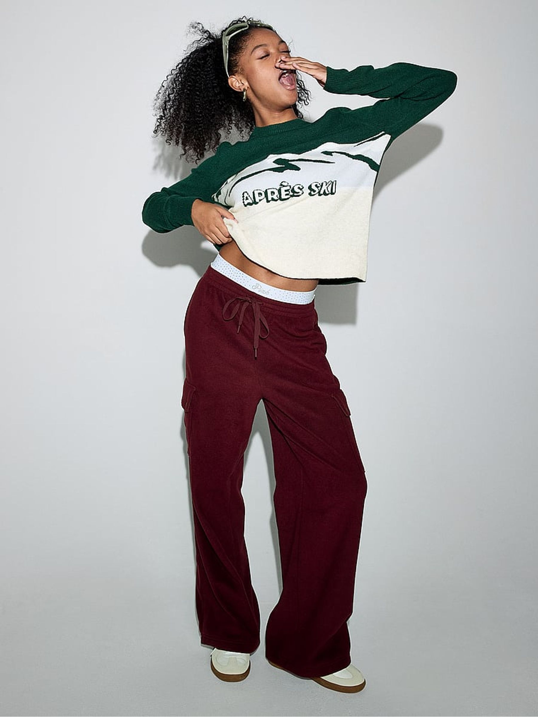 Purple Rose Fleece Wide Leg Cargo Joggers - Image 3 of 4