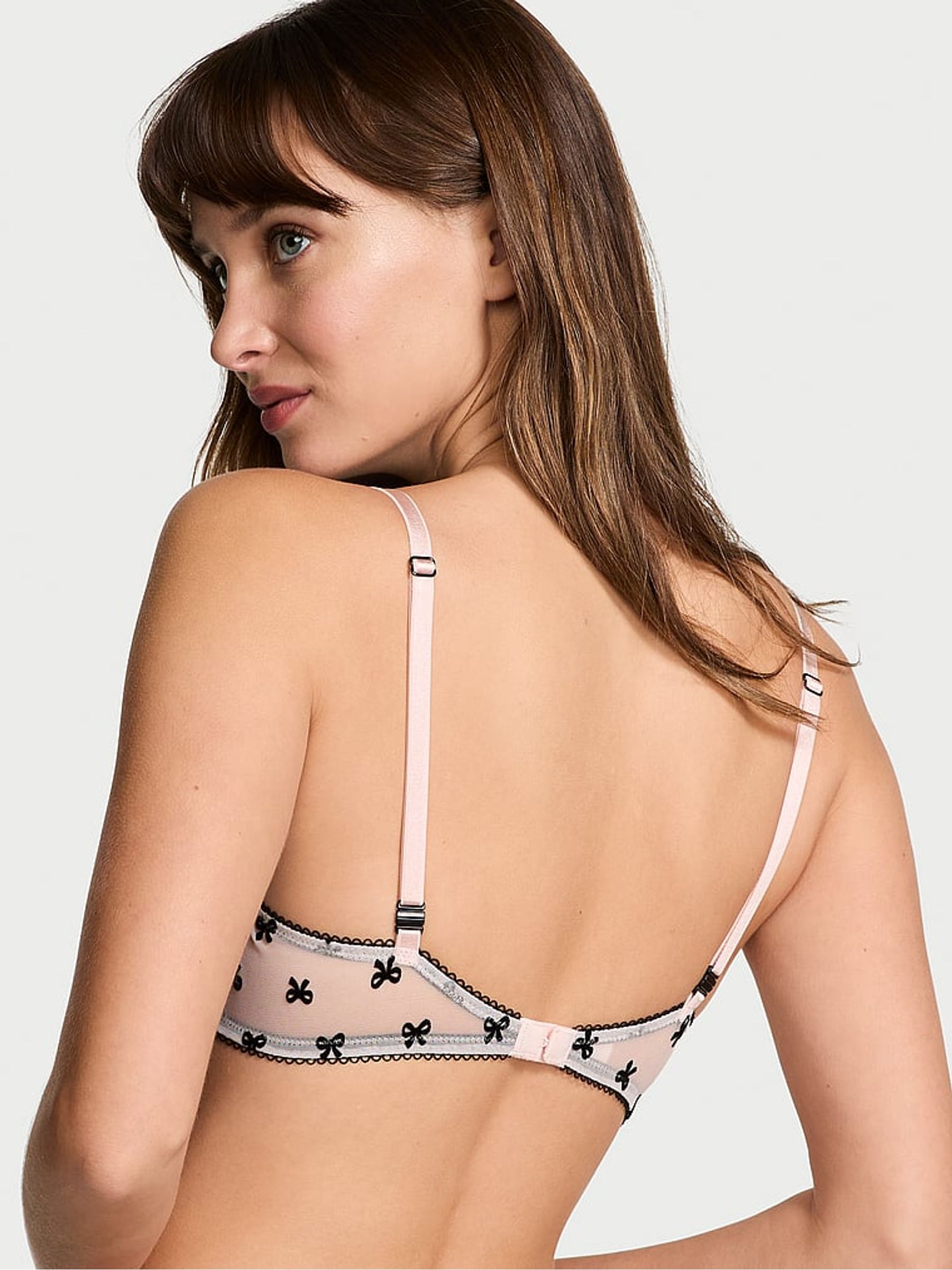Purest Pink Bows Flocked Unlined Demi Bra - Image 2 of 4