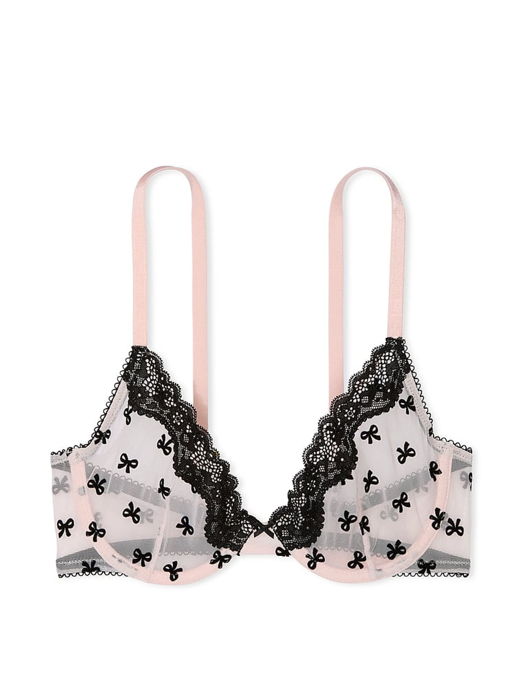 Purest Pink Bows Flocked Unlined Demi Bra - Image 4 of 4