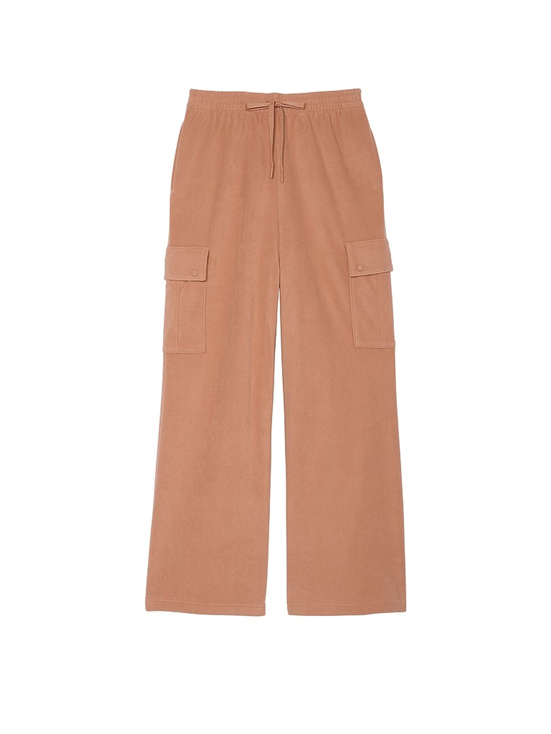 Toffee Brown Fleece Wide Leg Cargo Joggers - Image 3 of 3