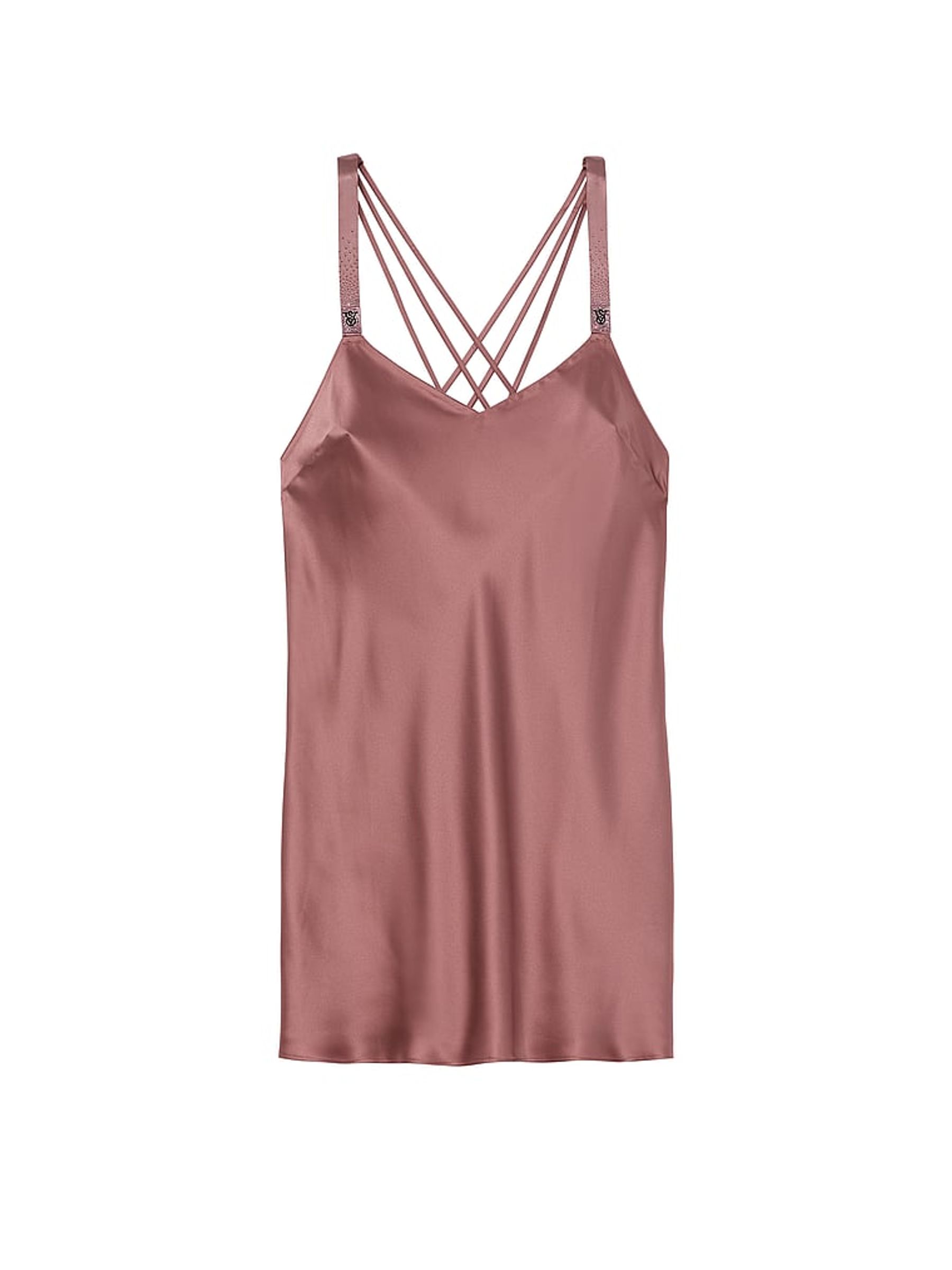 Vintage Rose Pink Shine Strappy Back Satin Slip Dress - Image 3 of 3